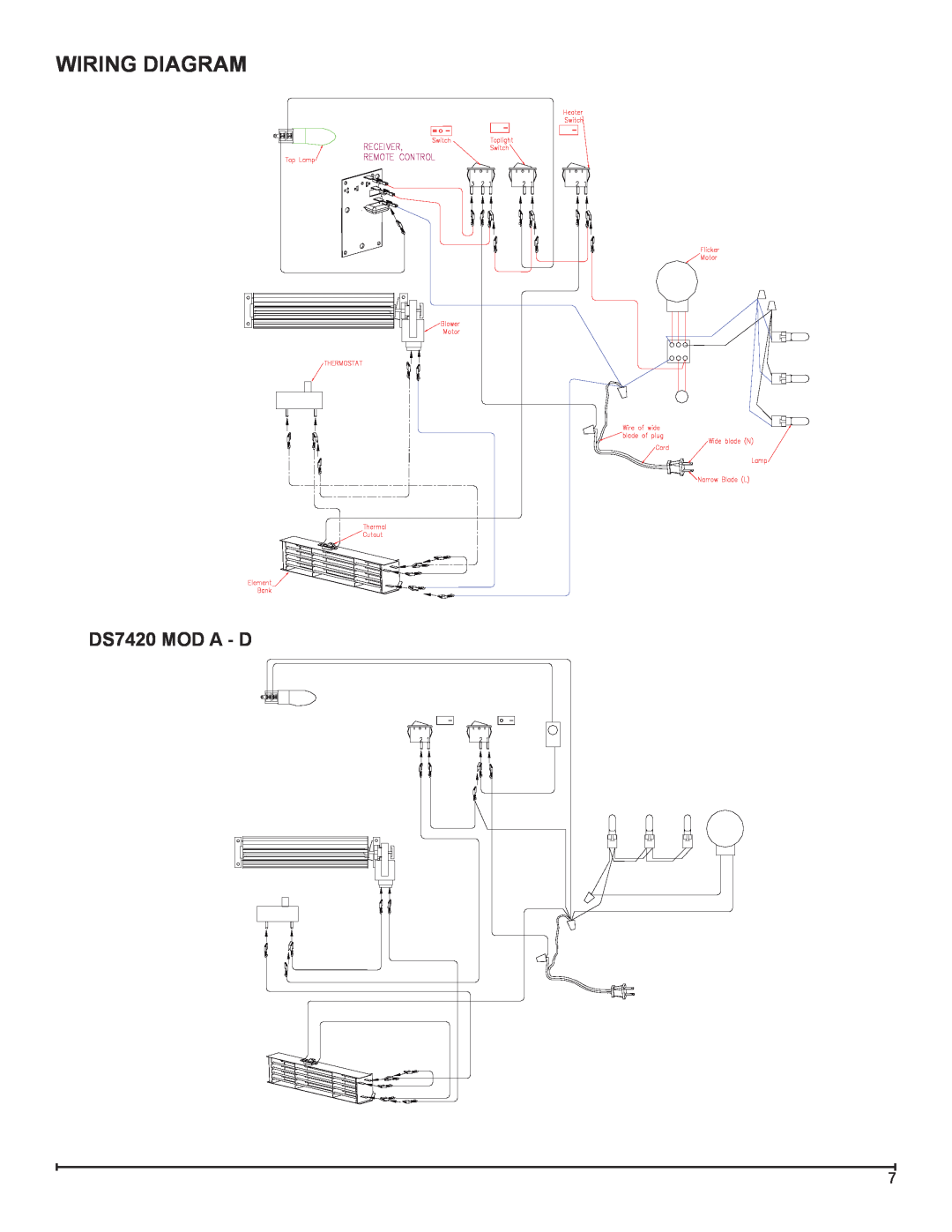 Dimplex DS7425DLX service manual Wiring Diagram, DS7420 MOD A - D 