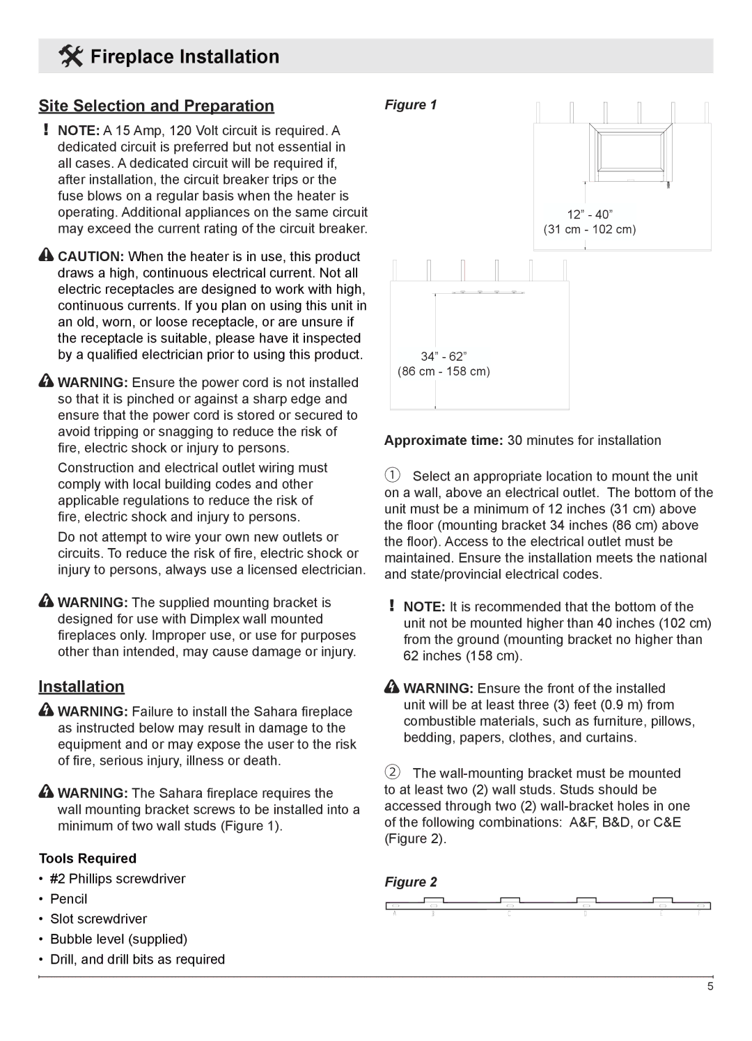 Dimplex DWF1146GP owner manual Fireplace Installation, Site Selection and Preparation, Tools Required 