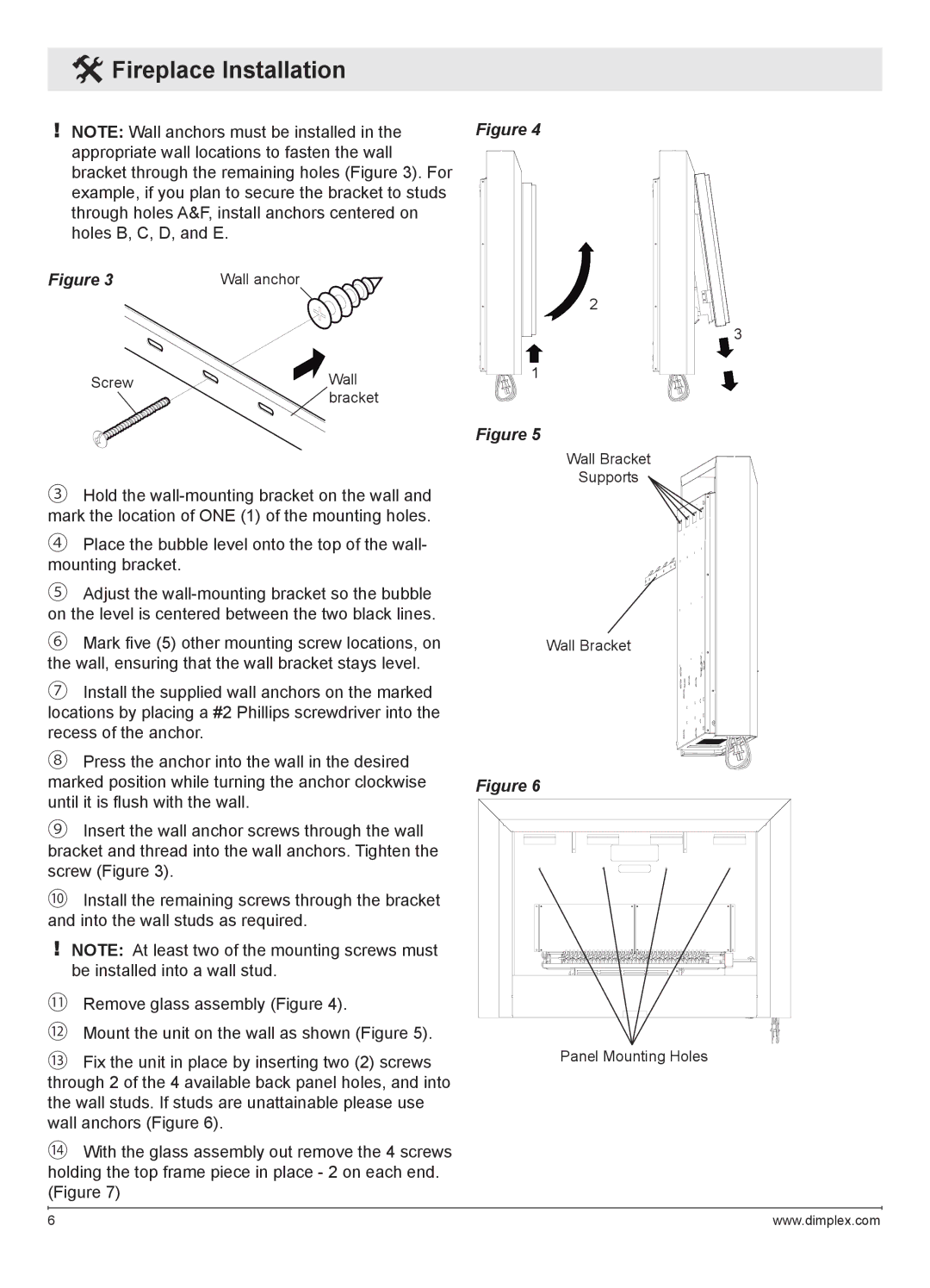 Dimplex DWF1146GP owner manual Wall anchor 