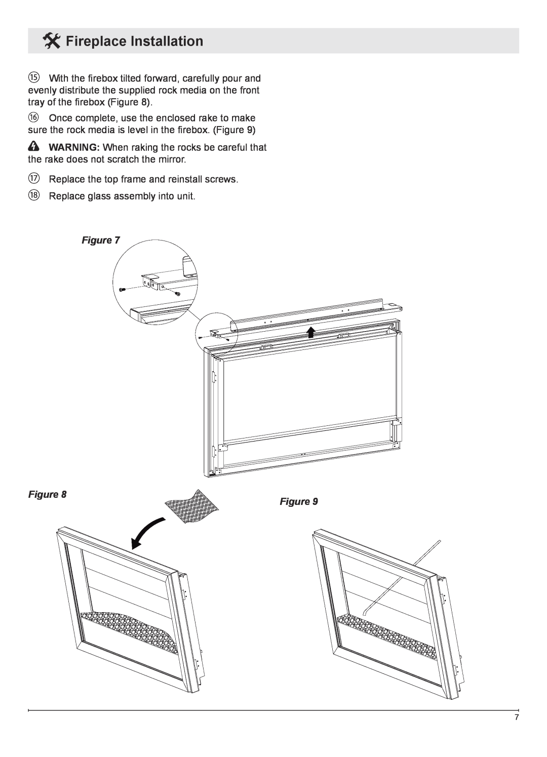 Dimplex DWF1146GP owner manual Fireplace Installation, ⑰Replace the top frame and reinstall screws 