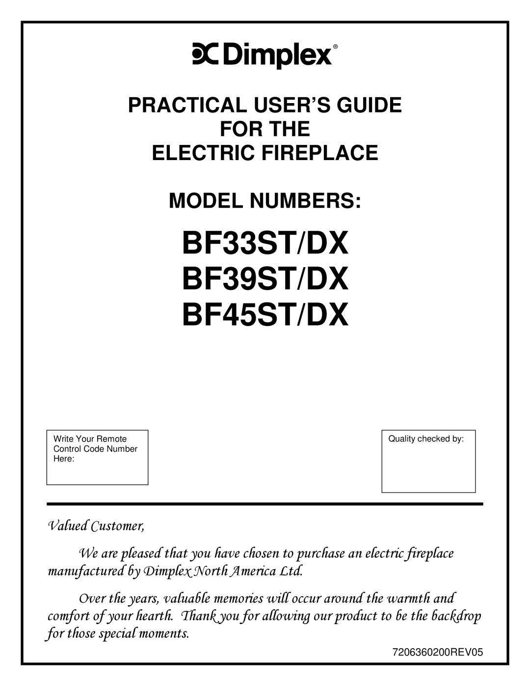 Dimplex DX BF45STDX manual BF33ST/DX BF39ST/DX BF45ST/DX 