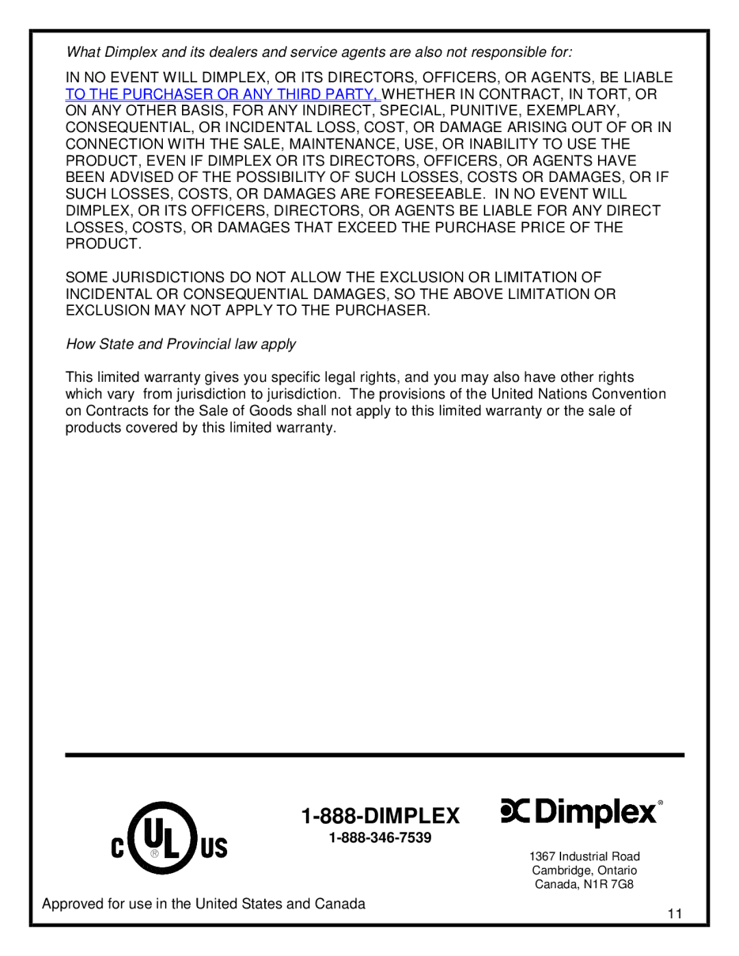 Dimplex BF33ST, DX BF39ST, DX BF45STDX manual Dimplex, How State and Provincial law apply 