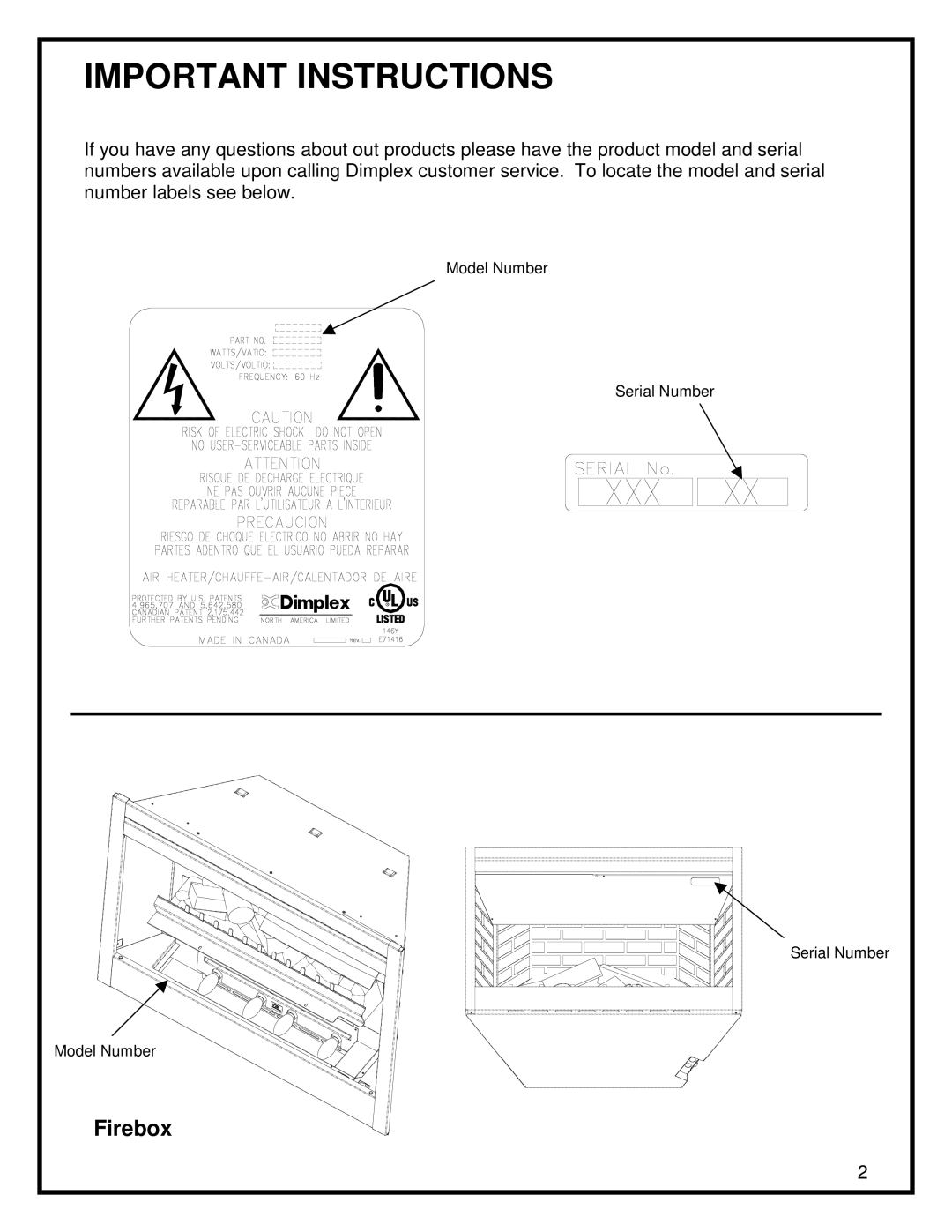 Dimplex BF33ST, DX BF39ST, DX BF45STDX manual Important Instructions 