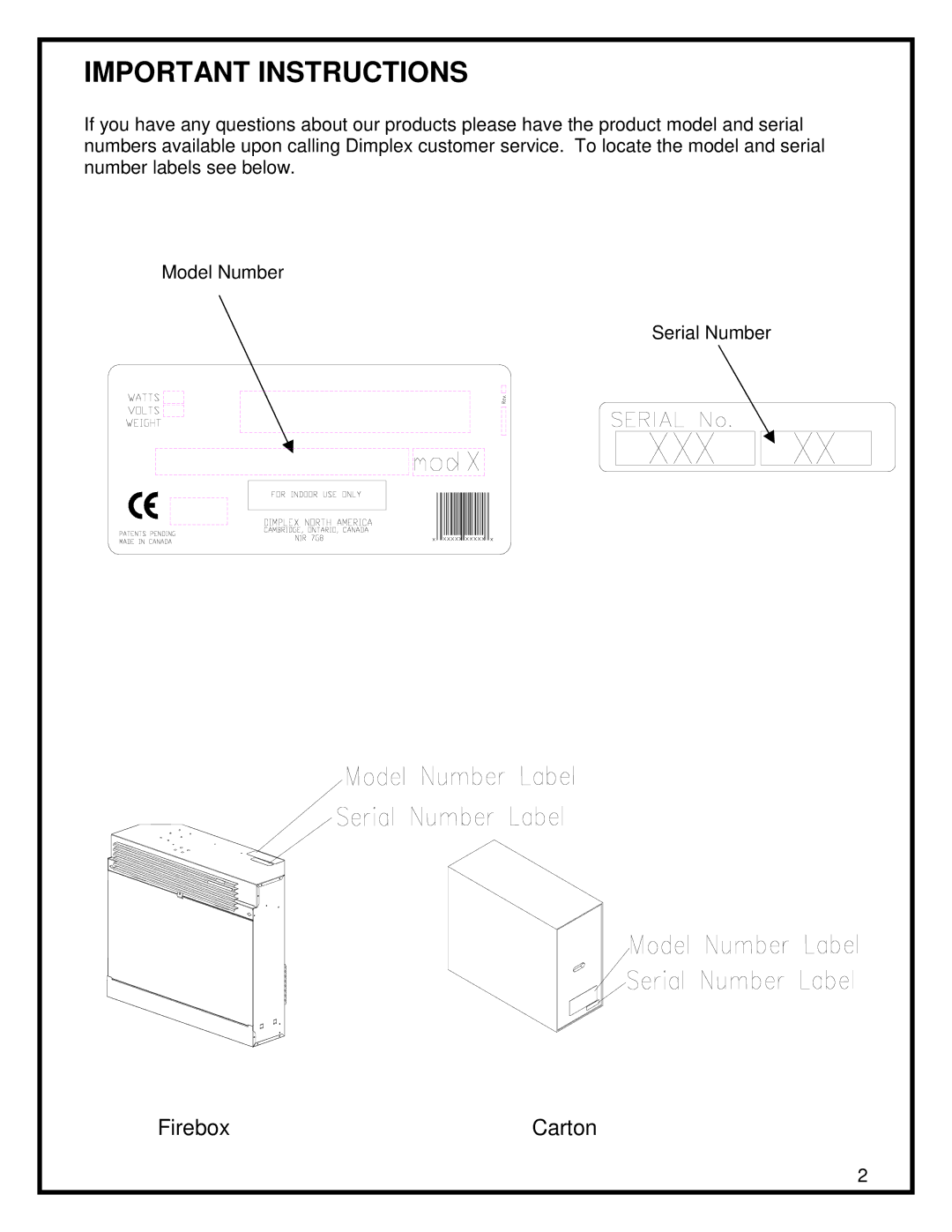 Dimplex EF3003-230 manual Important Instructions 