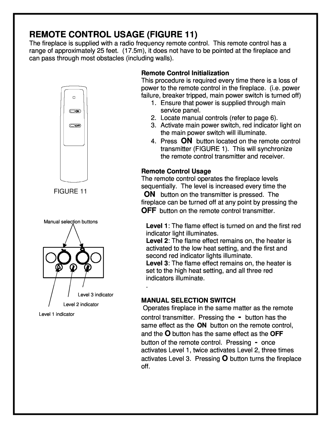 Dimplex EF3003-230 manual Remote Control Usage Figure, Remote Control Initialization, Manual Selection Switch 