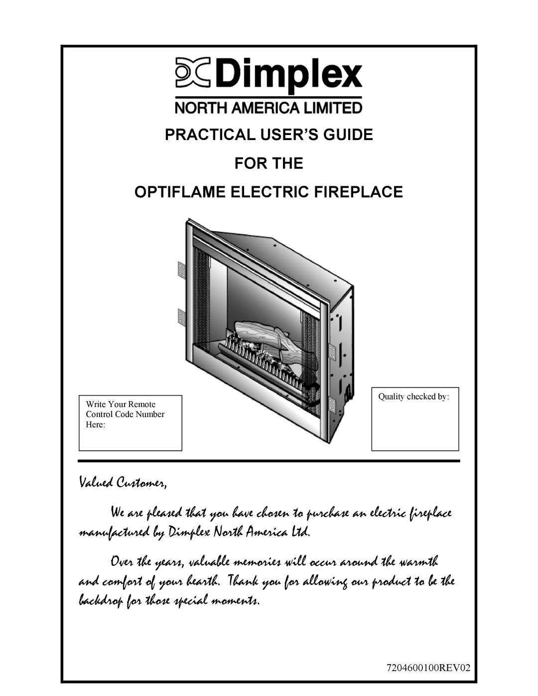 Dimplex manual Practical USER’S Guide For Optiflame Electric Fireplace 