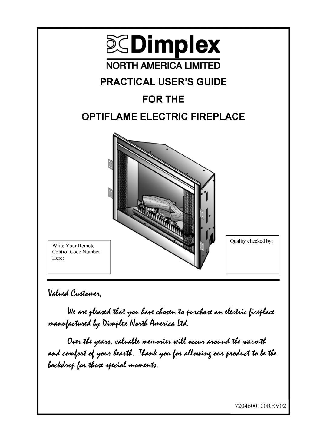 Dimplex manual Practical User’S Guide For The, Optiflame Electric Fireplace 
