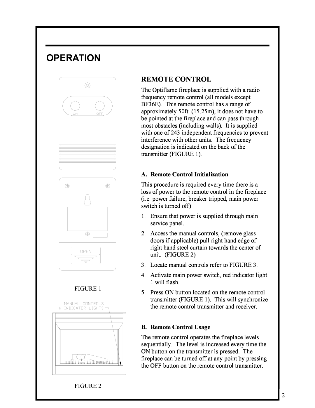 Dimplex Electric Fireplace manual Operation, A. Remote Control Initialization, B. Remote Control Usage 