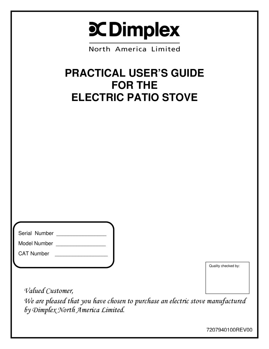 Dimplex ELECTRIC PATIO STOVE manual Practical USER’S Guide For Electric Patio Stove 