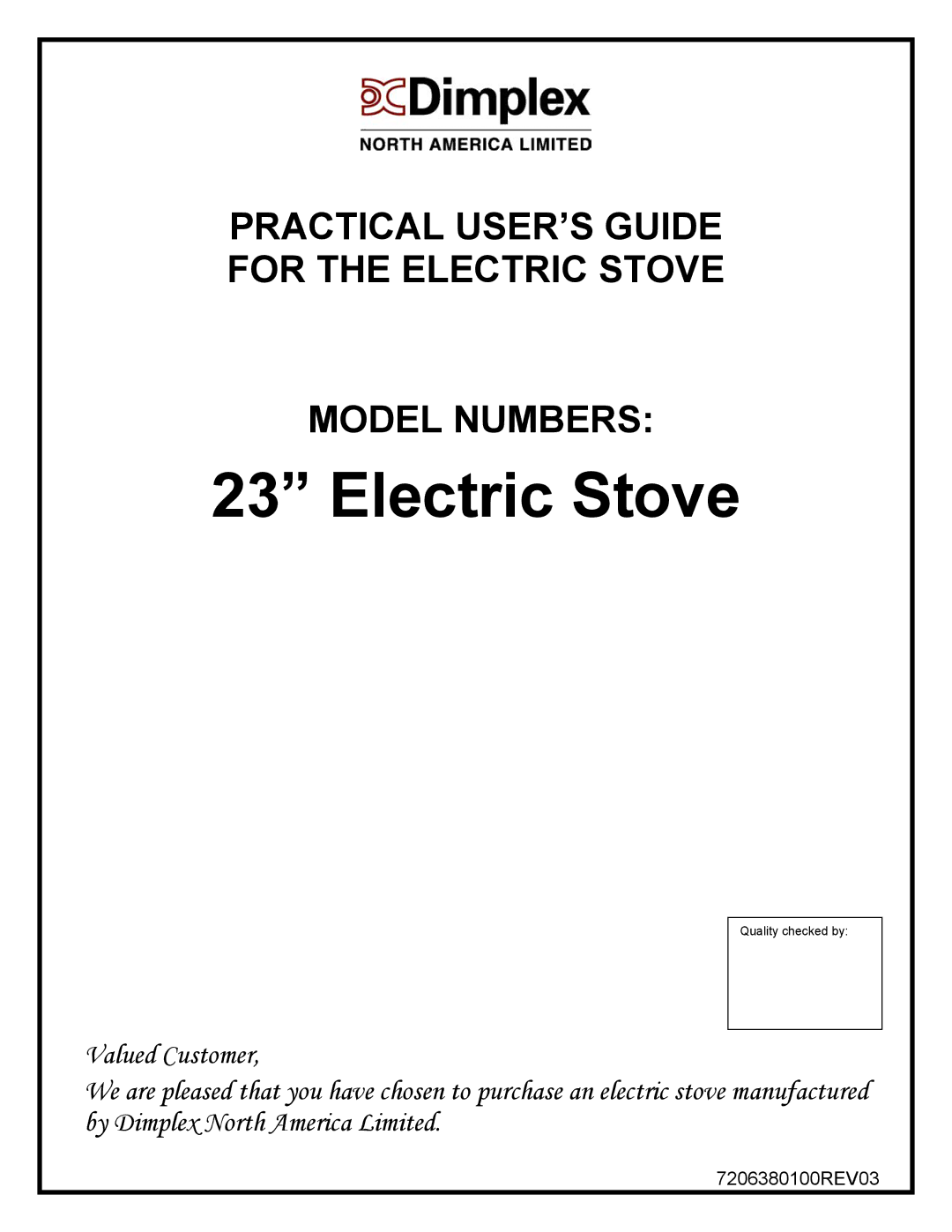 Dimplex ELECTRIC STOVE manual Electric Stove 