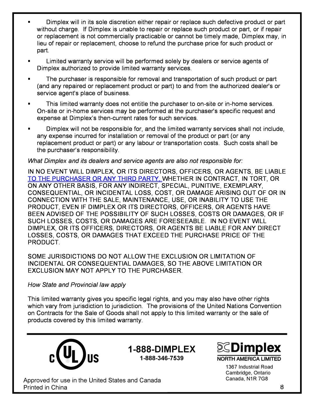 Dimplex ELECTRIC STOVE manual Dimplex 