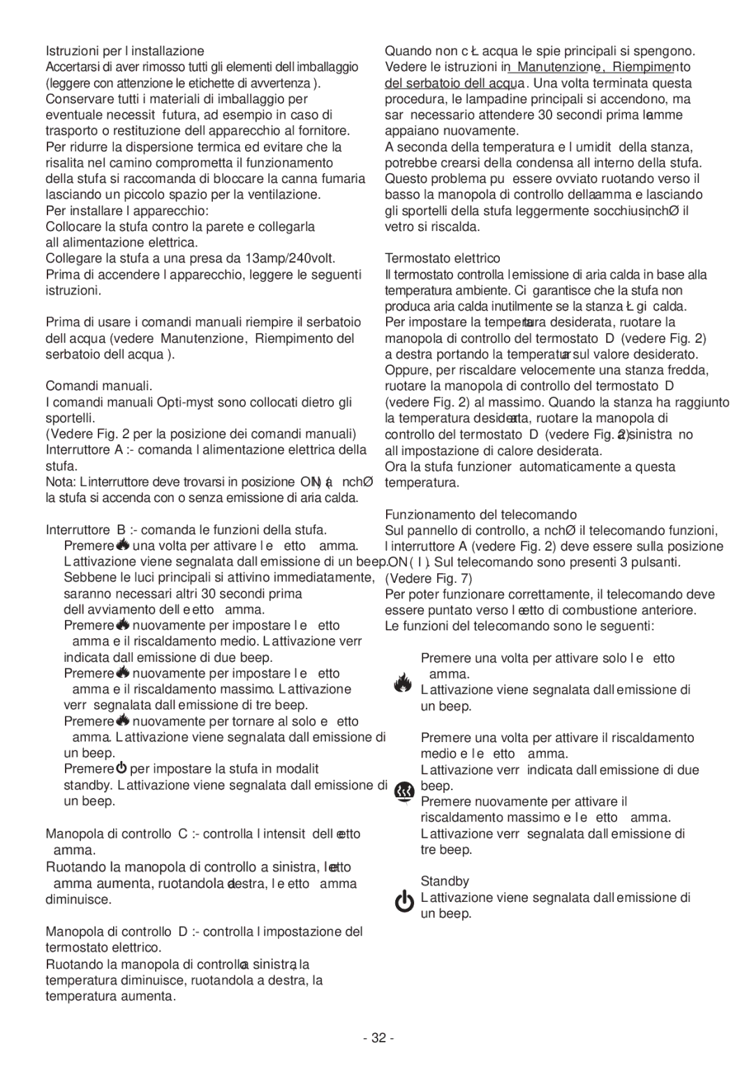 Dimplex EN60555-3, EN60555-2, EN55014 Istruzioni per l’installazione, Termostato elettrico, Funzionamento del telecomando 