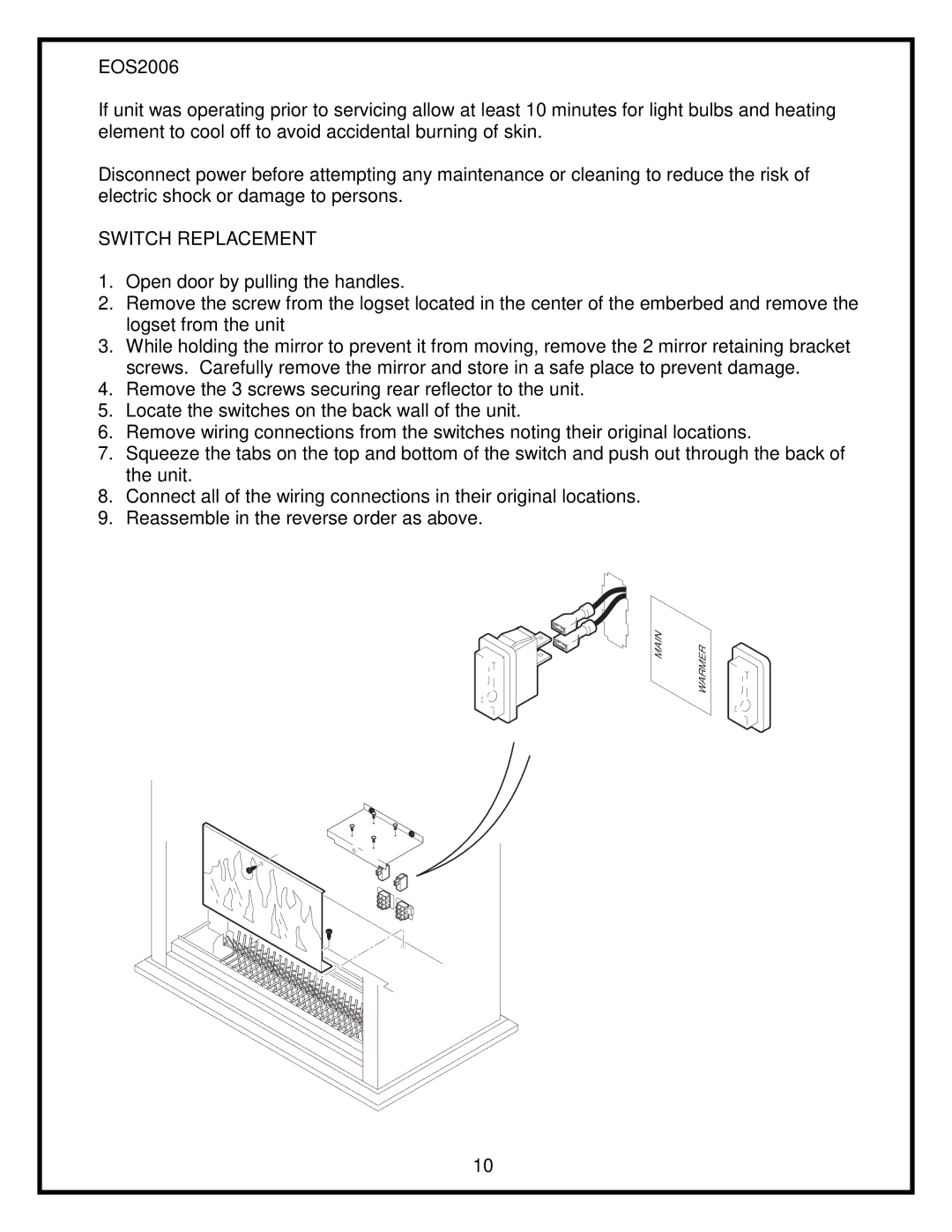 Dimplex EOS2006 service manual Main Warmer 