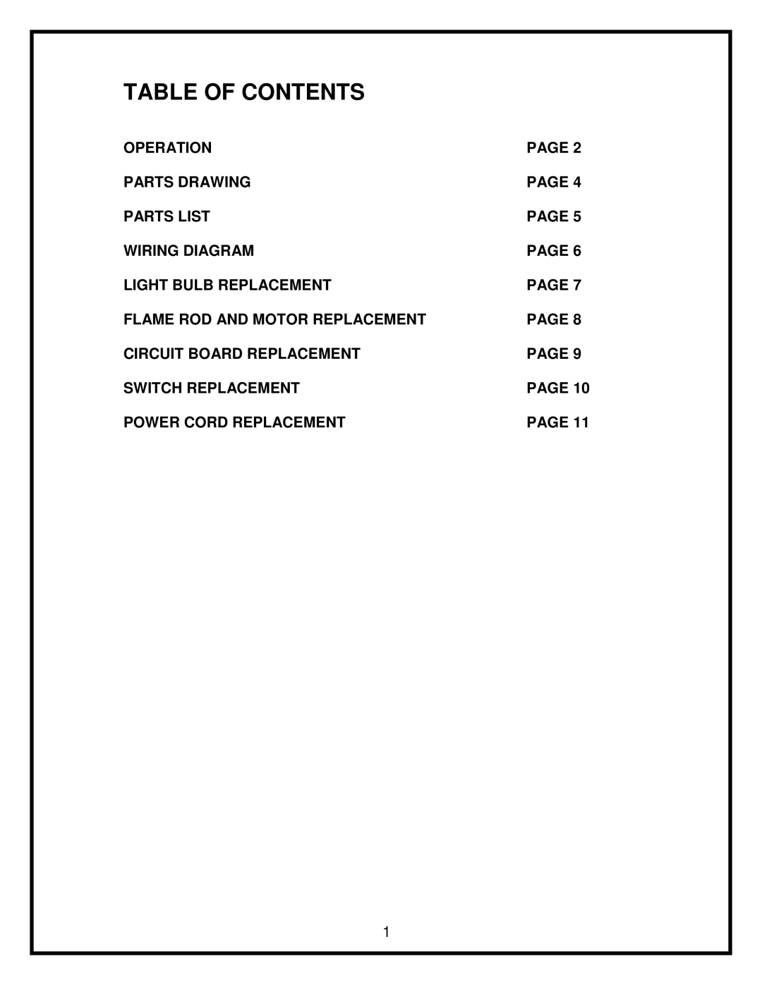 Dimplex EOS2006 service manual Table of Contents 