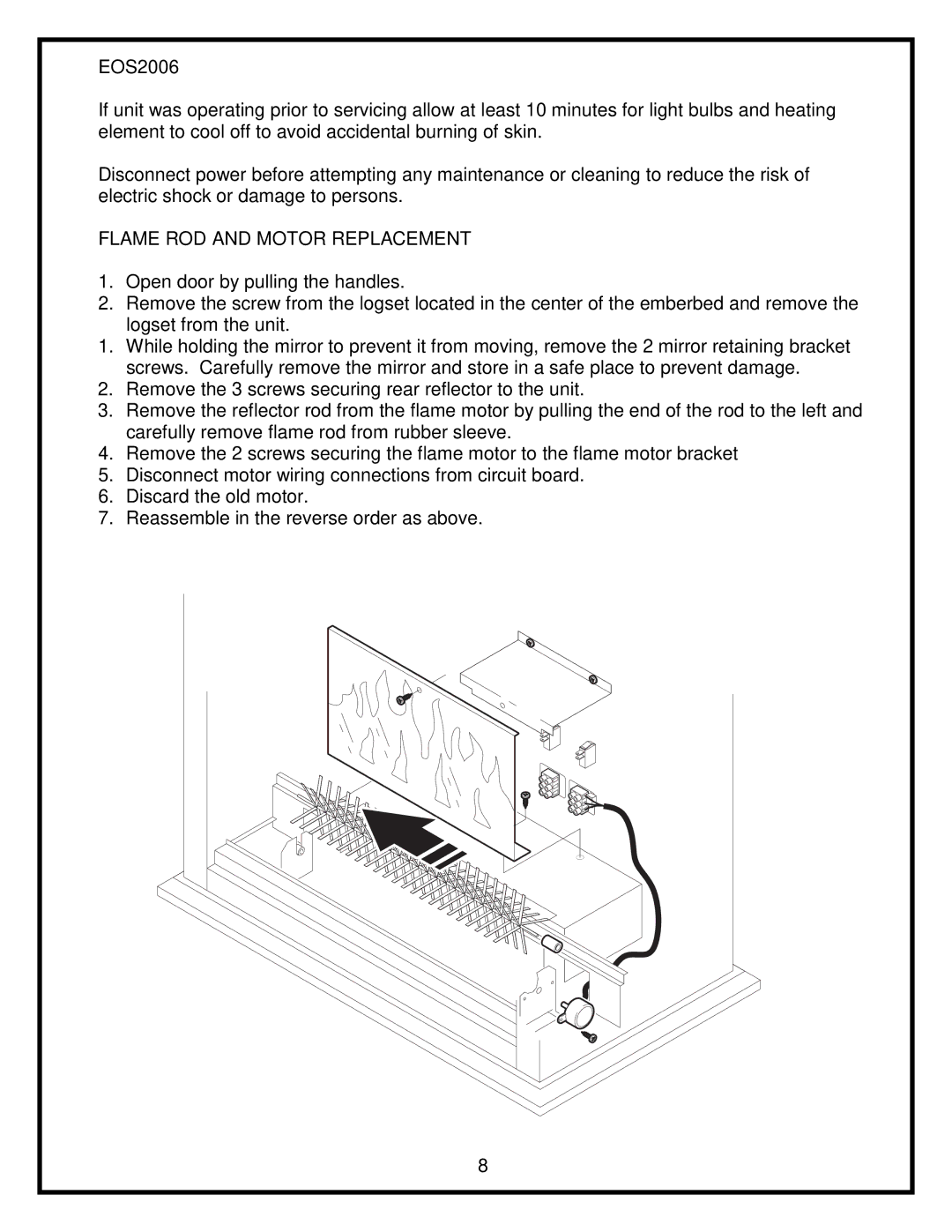 Dimplex EOS2006 service manual Flame ROD and Motor Replacement 