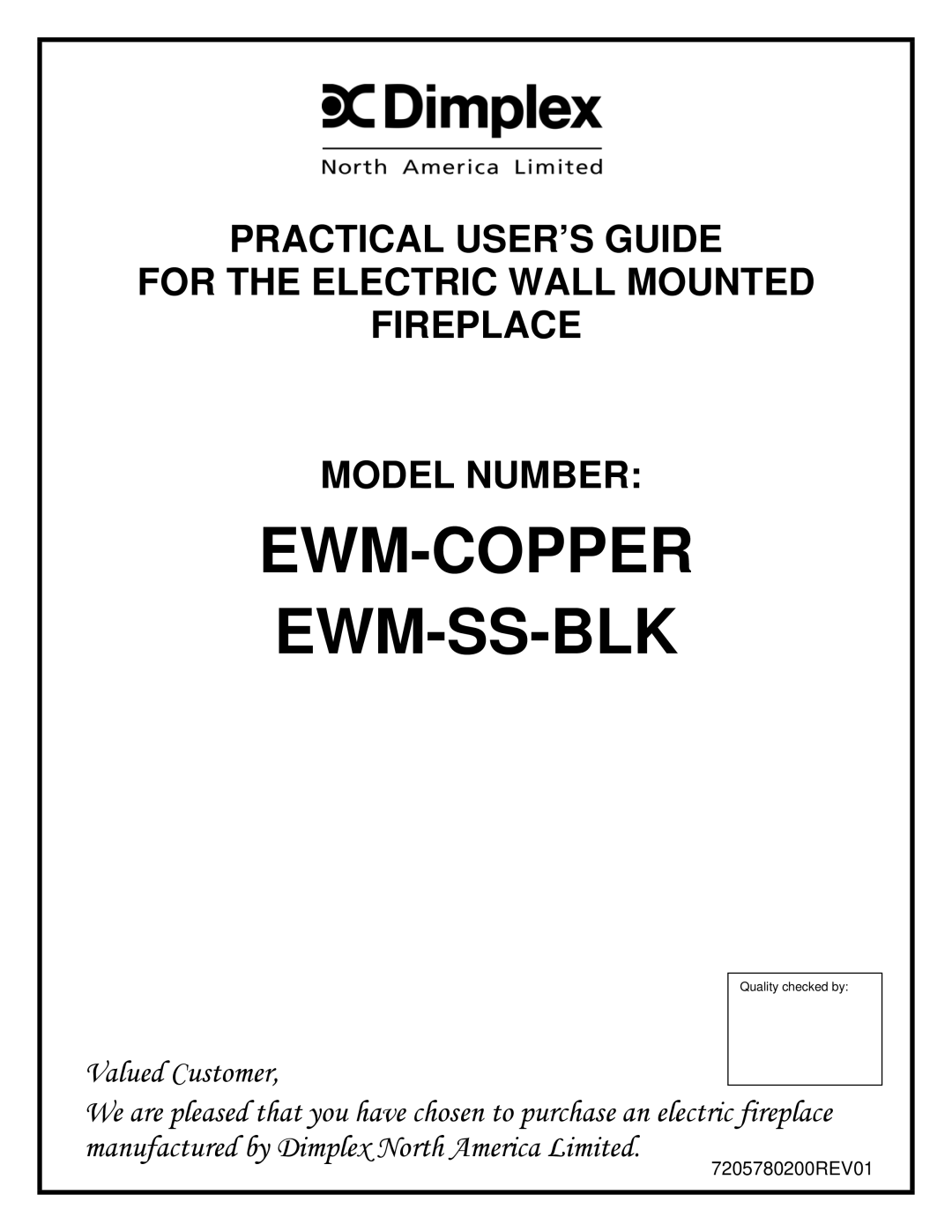 Dimplex EWM-SS-BLK, EWM-COPPER manual Ewm-Copper Ewm-Ss-Blk 