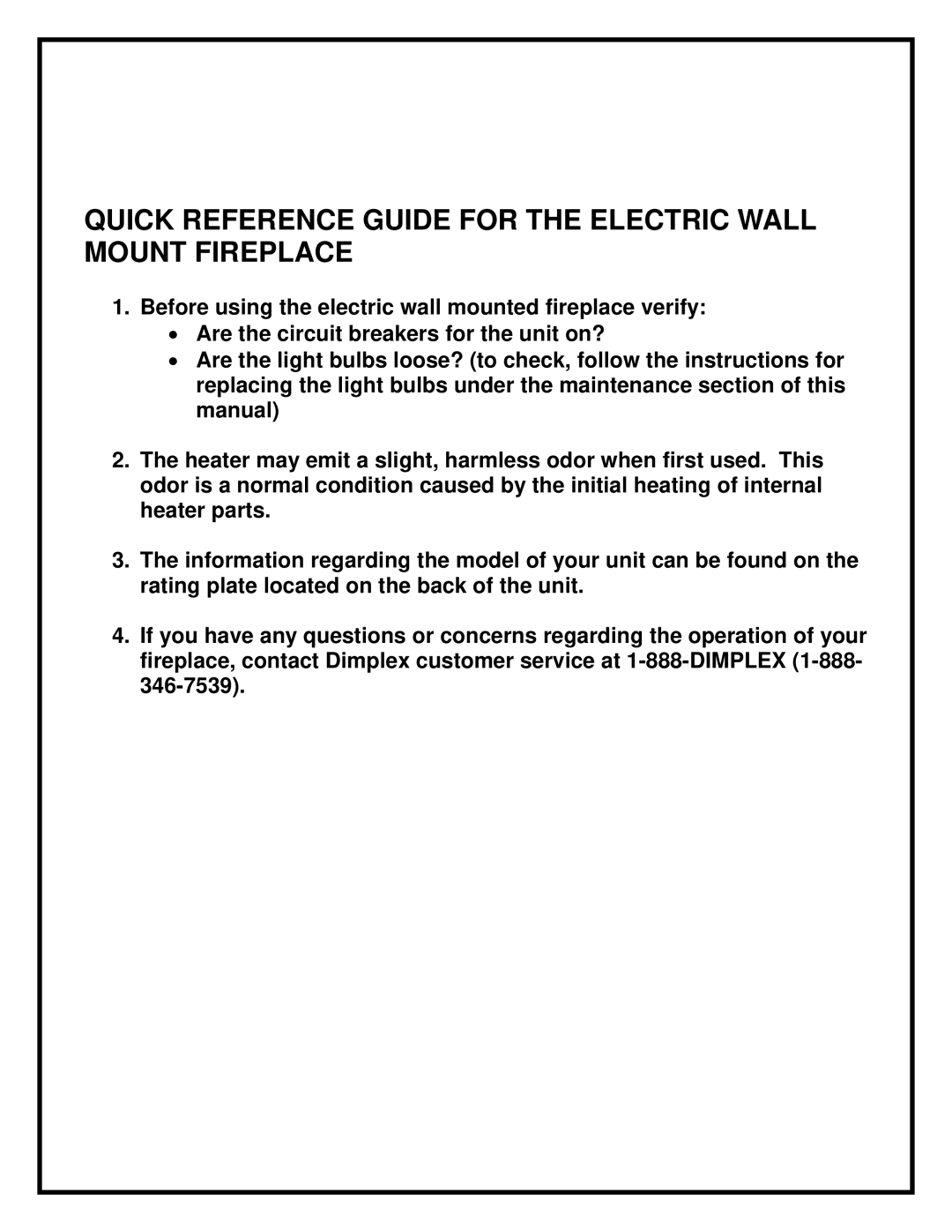 Dimplex EWM-SS-BLK, EWM-COPPER manual Quick Reference Guide for the Electric Wall Mount Fireplace 