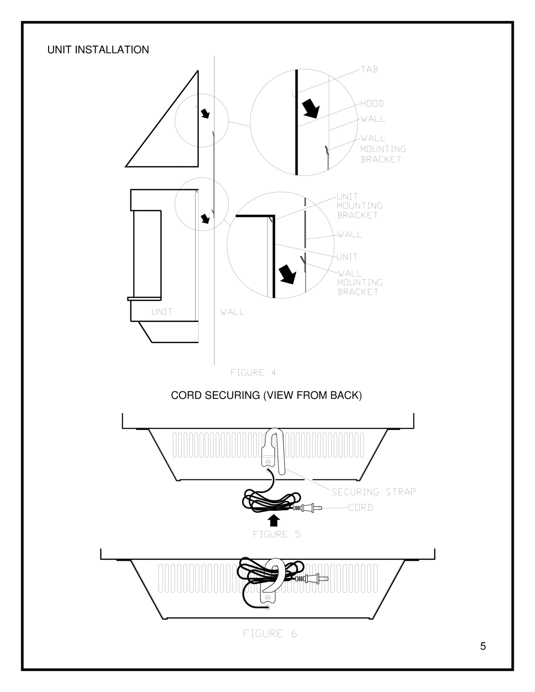 Dimplex EWM-COPPER, EWM-SS-BLK manual Unit Installation, Cord Securing View from Back 