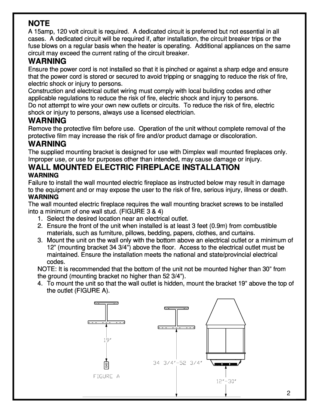 Dimplex EWM-SS-BLK, EWM-COPPER manual Wall Mounted Electric Fireplace Installation 