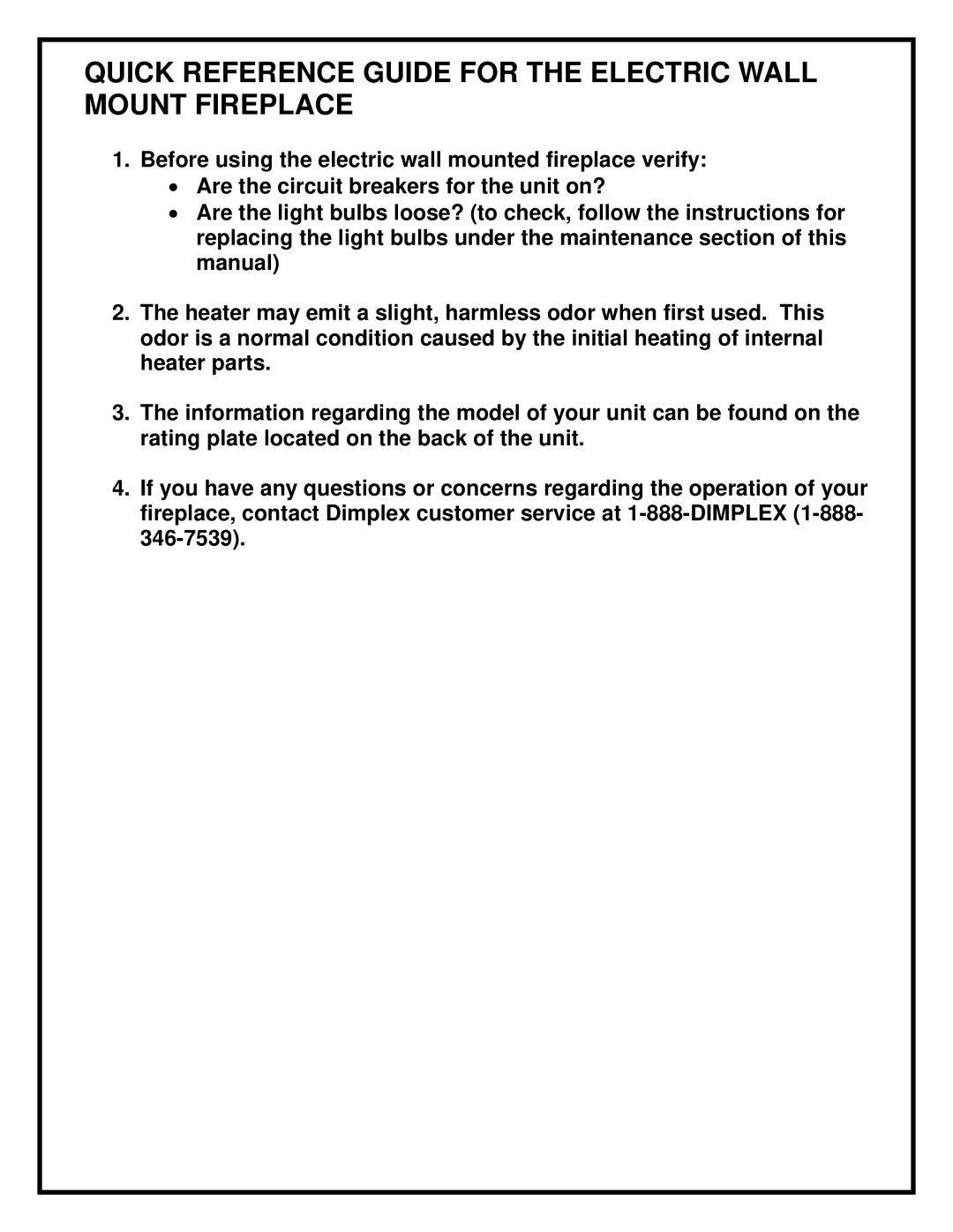 Dimplex EWM-SS manual Quick Reference Guide for the Electric Wall Mount Fireplace 