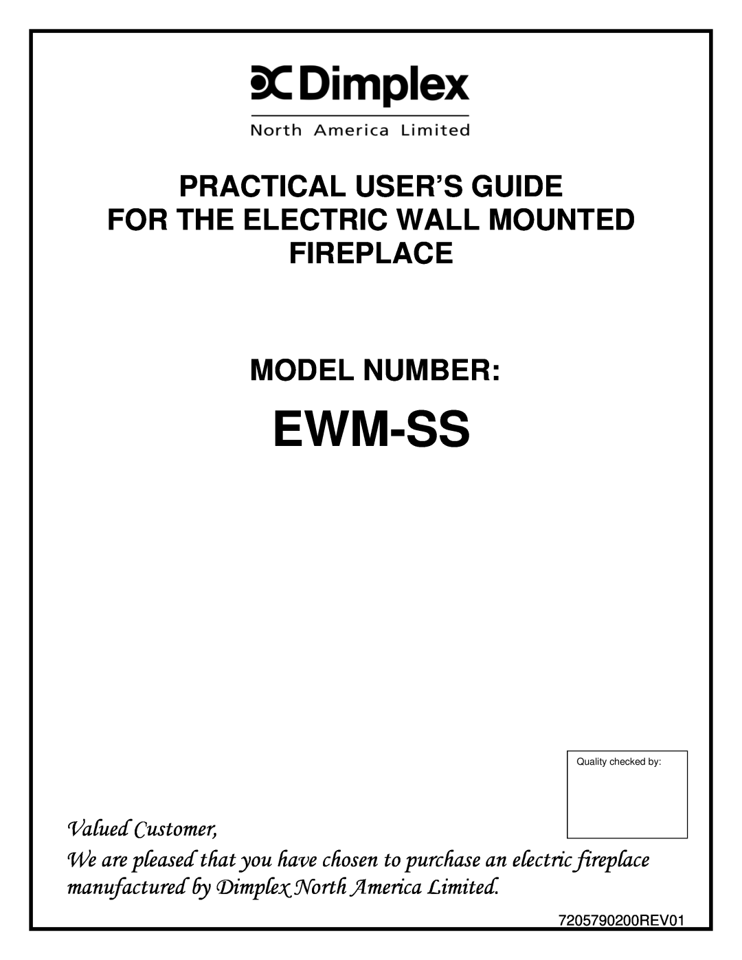 Dimplex EWM-SS manual Ewm-Ss, Practical User’S Guide, For The Electric Wall Mounted Fireplace, Model Number 