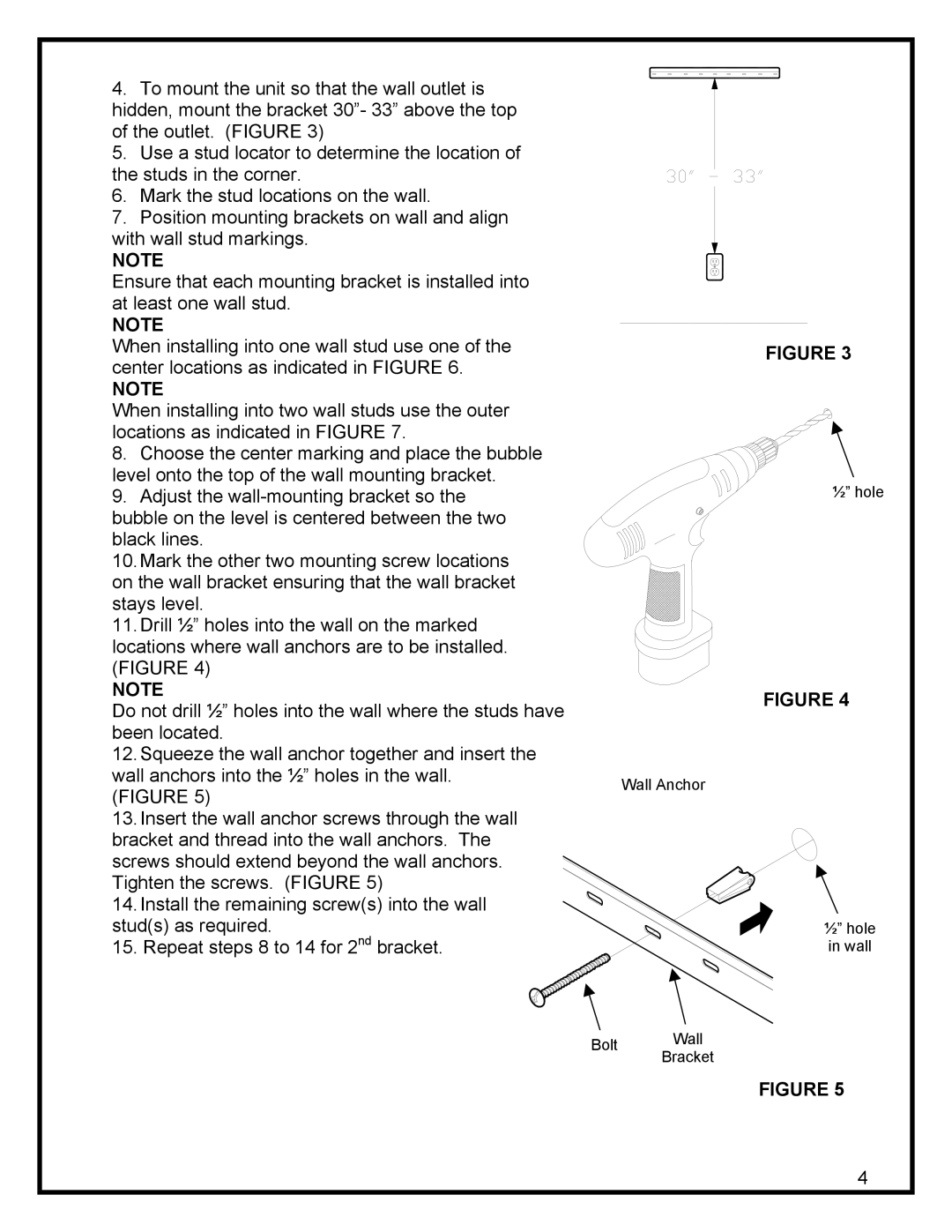 Dimplex EWMC-CC-SS manual ½ hole Wall Anchor Bolt Wall Bracket 