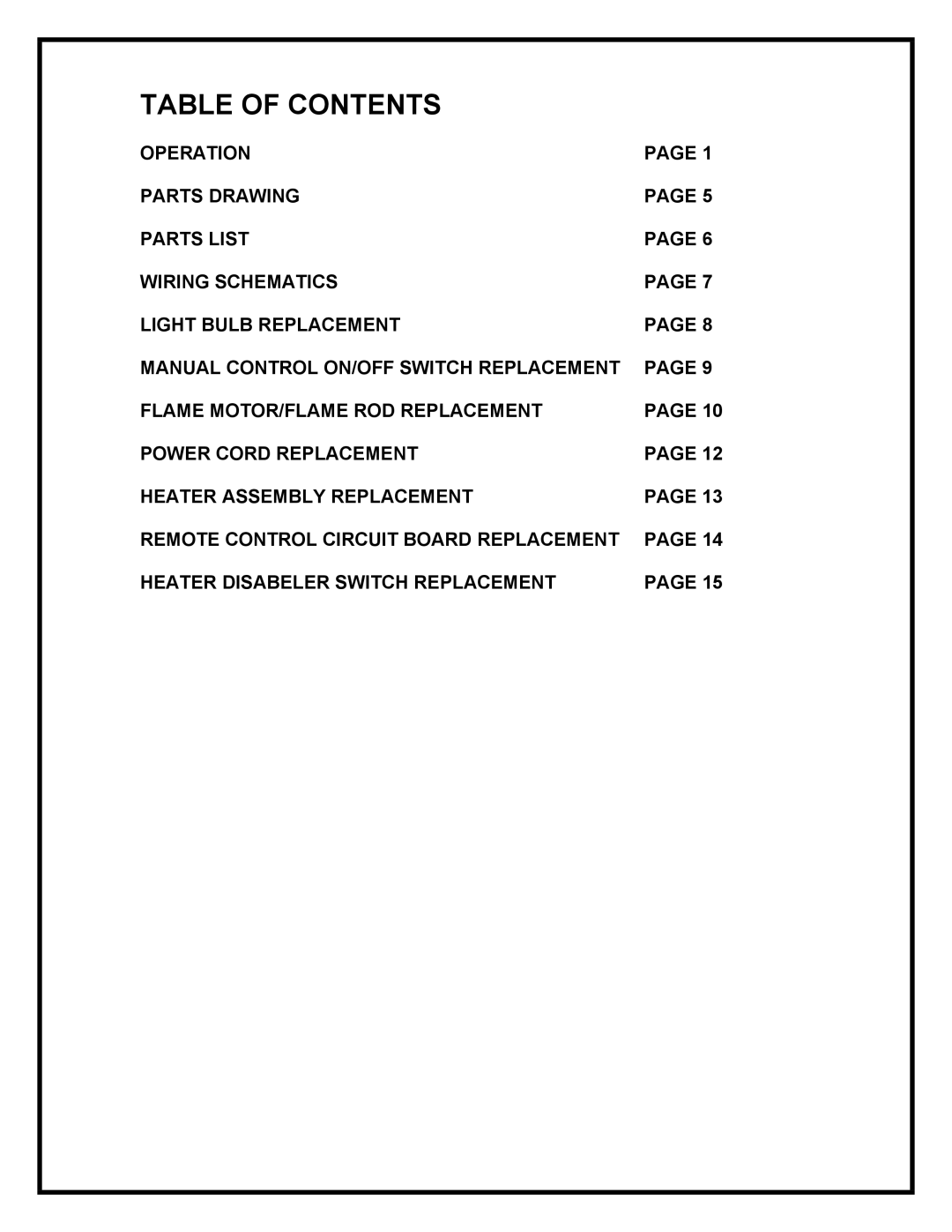 Dimplex HFPI9280, DFPI2311 service manual Table of Contents 