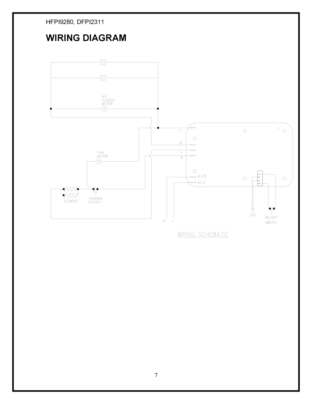 Dimplex DFPI2311, HFPI9280 service manual Wiring Diagram 