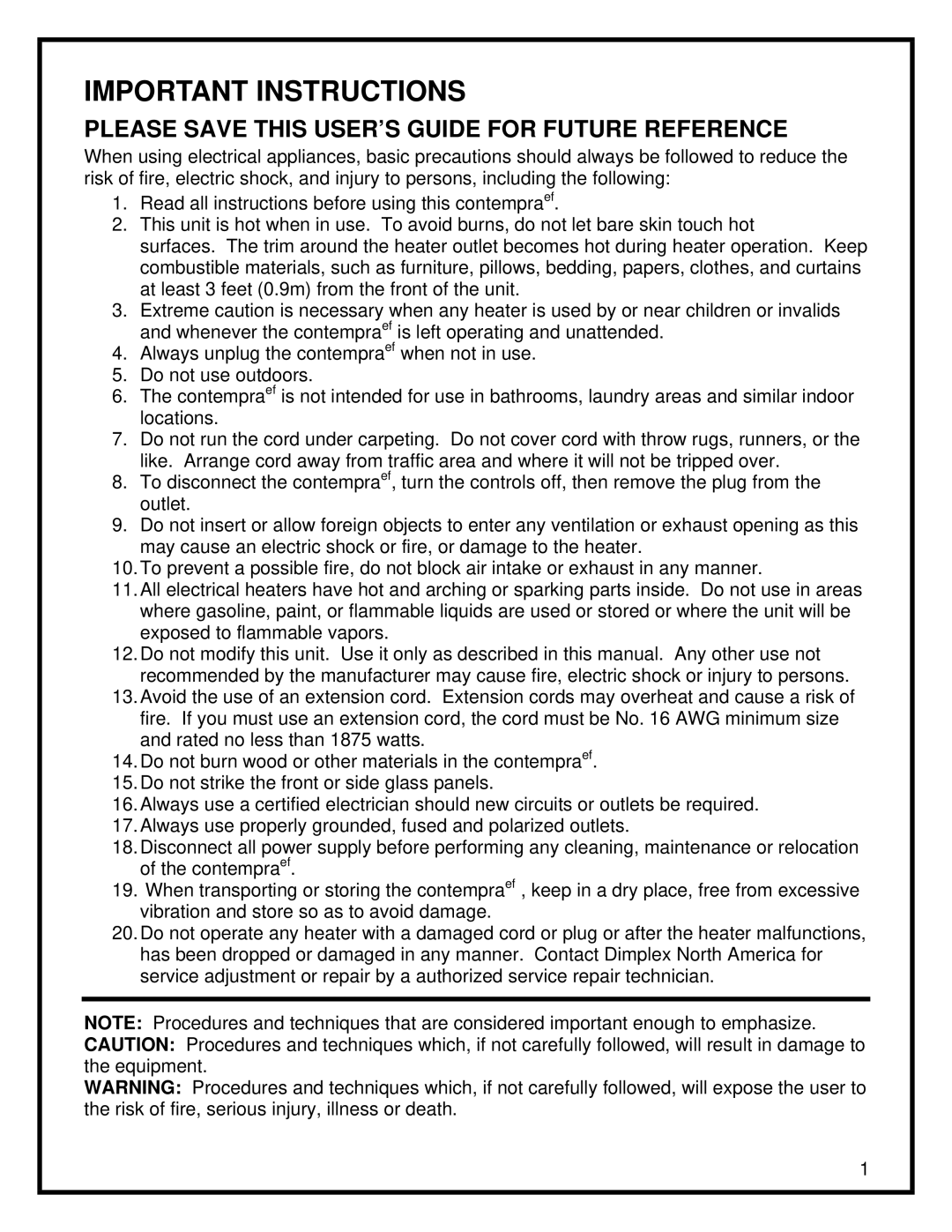 Dimplex KDS6401E manual Important Instructions, Please Save this USER’S Guide for Future Reference 