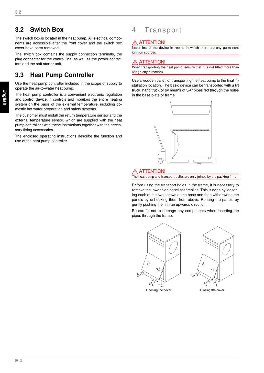 Dimplex LA 11PS manual Transport, Switch Box, Heat Pump Controller 