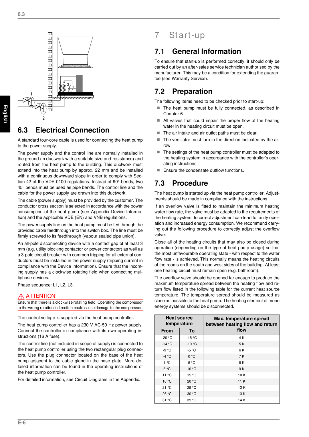 Dimplex LA 11PS manual Start-up, Electrical Connection, Preparation, Procedure 