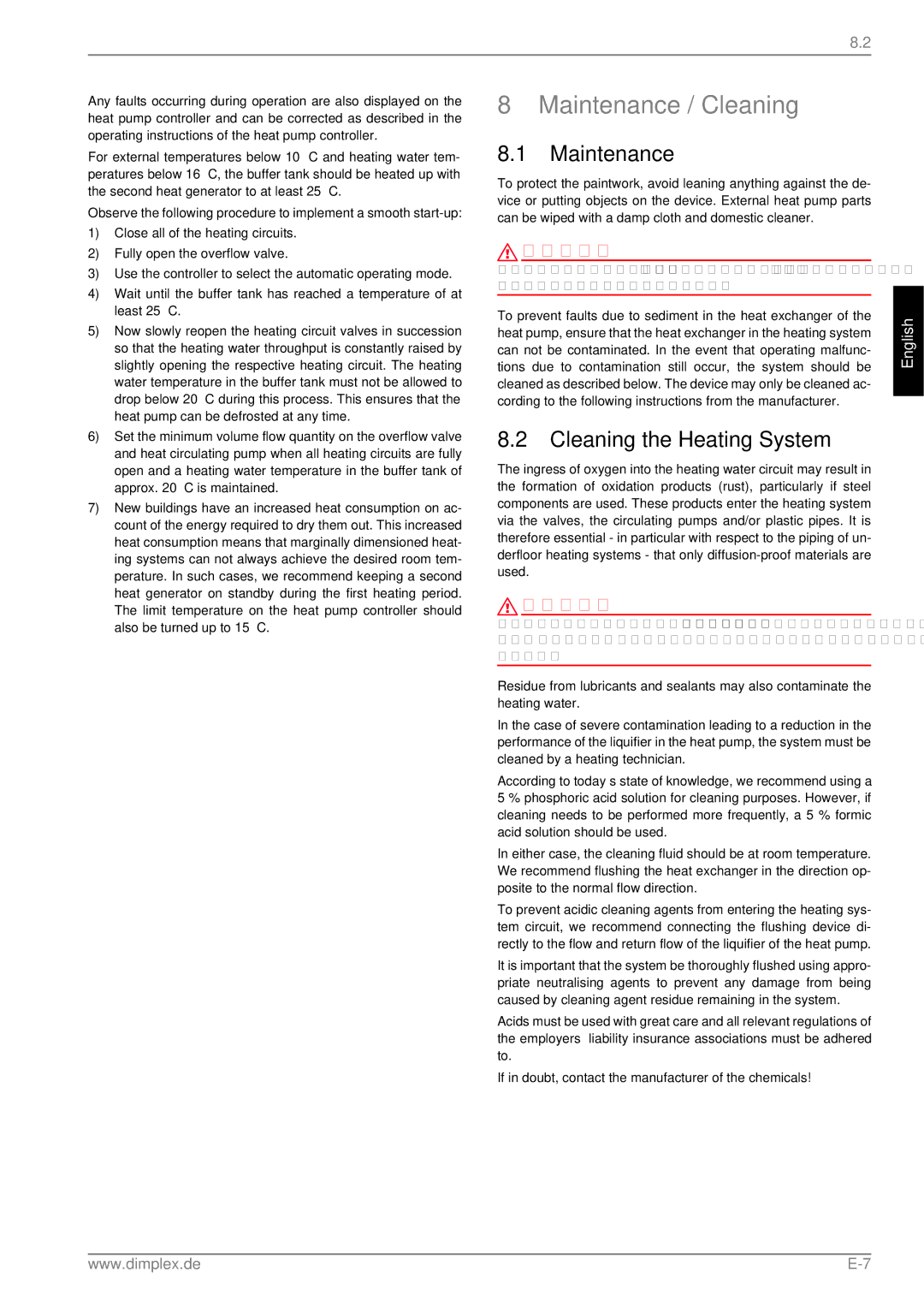 Dimplex LA 11PS manual Maintenance / Cleaning, Cleaning the Heating System 