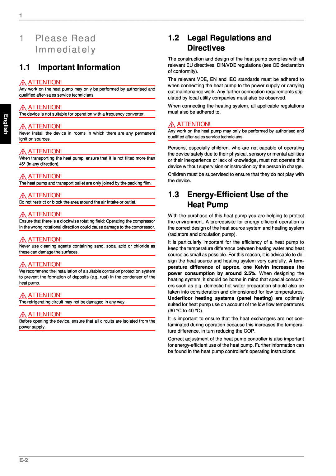 Dimplex LA 11PS manual 1Please Read Immediately, 1.1Important Information, 1.2Legal Regulations and Directives, English 