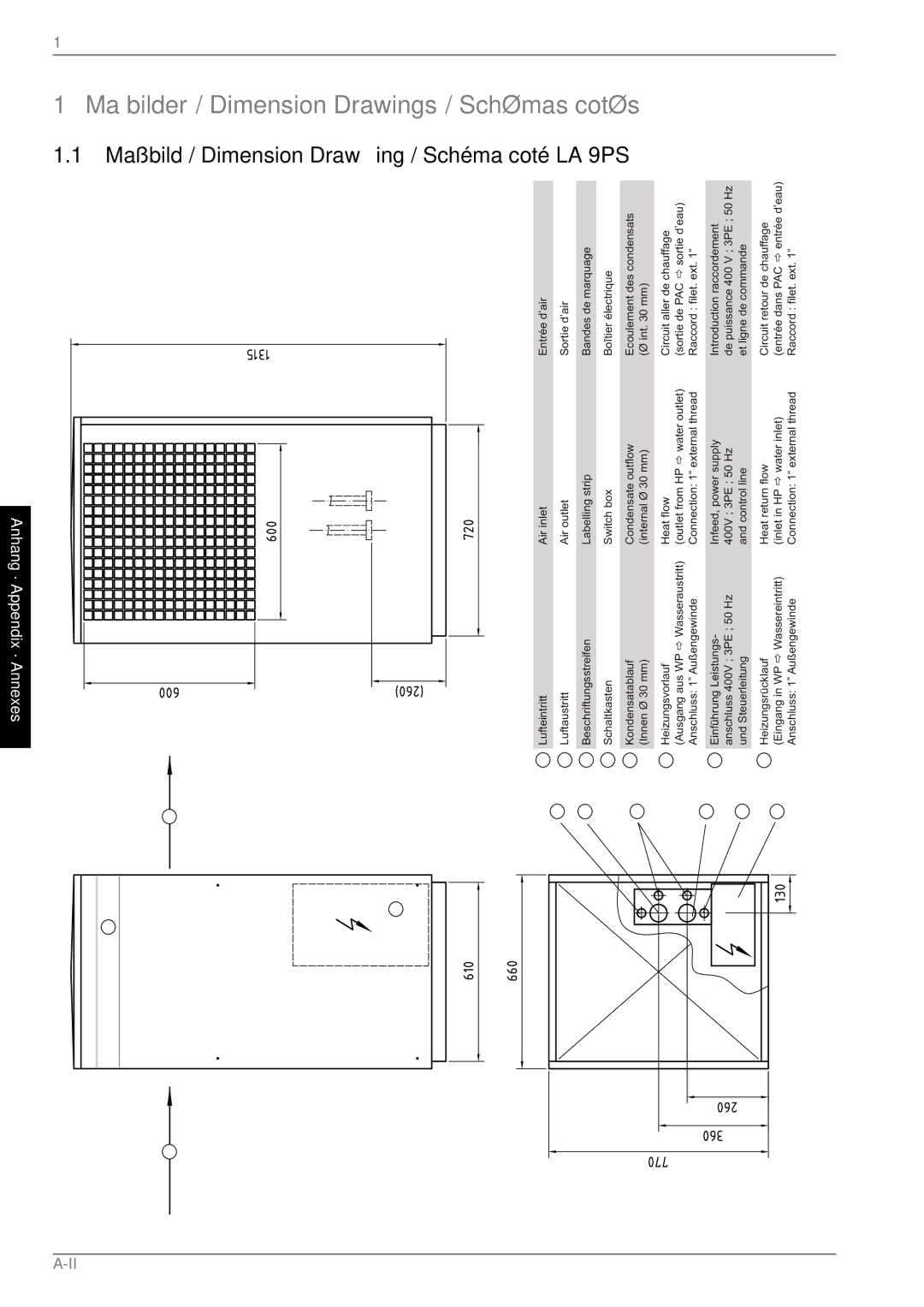 Dimplex LA 18PS, LA 12PS Maßbilder / Dimension Drawings / Schémas cotés, Maßbild / Dimension Drawing / Schéma coté LA 9PS 