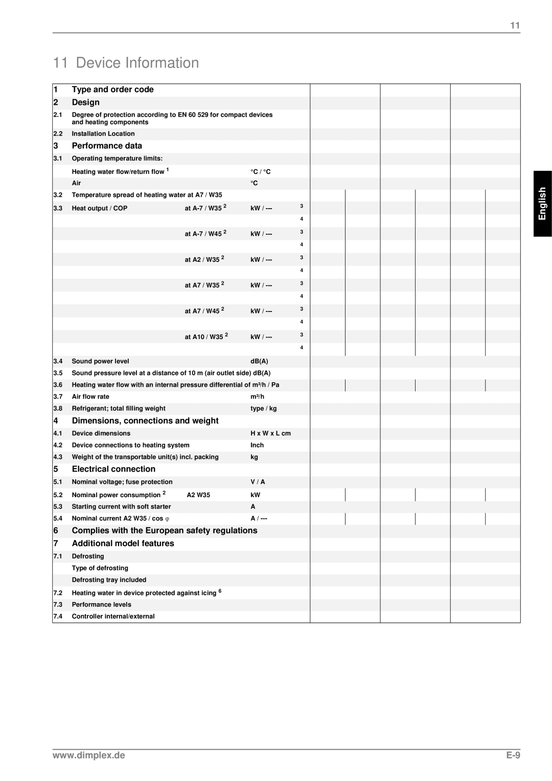 Dimplex LA 22PS, LA 26PS, LA 17PS manual Device Information, Type and order code Design 