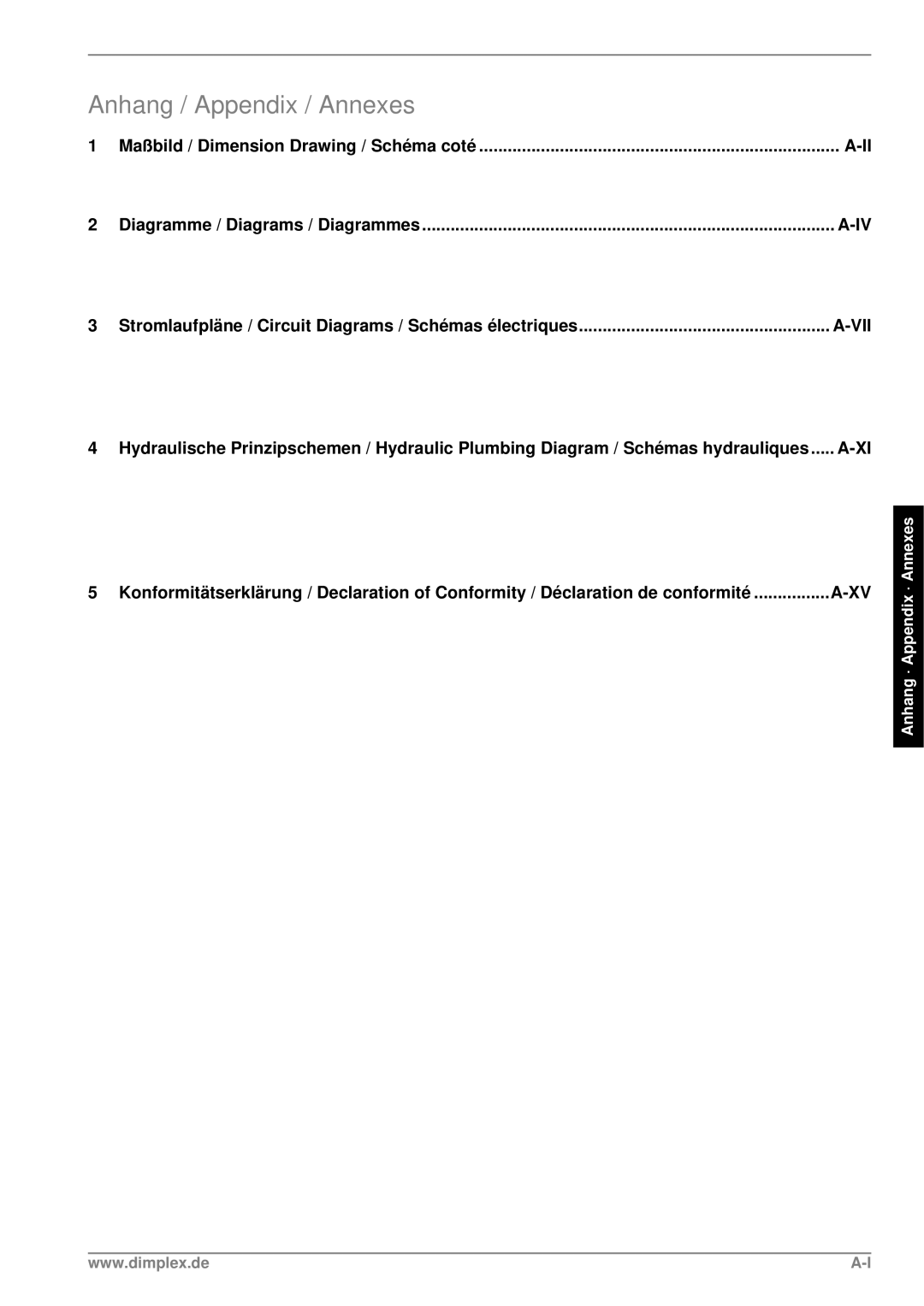 Dimplex LA 17PS, LA 26PS, LA 22PS manual Anhang / Appendix / Annexes, Maßbild / Dimension Drawing / Schéma coté 