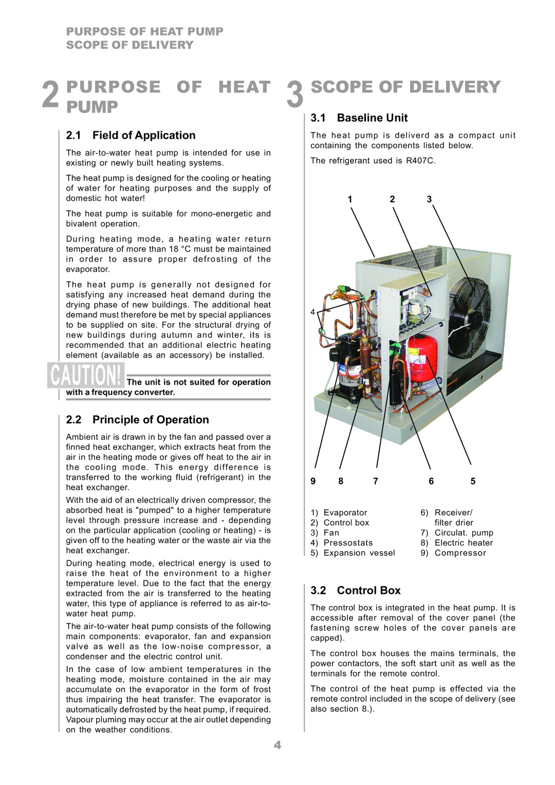 Dimplex LA 10MR, LA 8MR, LA 6MR, LA 12TR, LA 16TR operating instructions Purpose of Heat Pump Scope of Delivery 