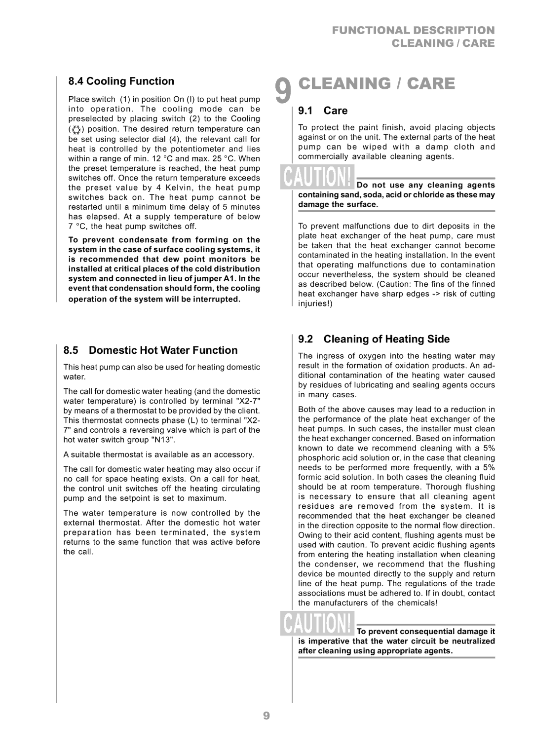 Dimplex LA 10MR, LA 8MR, LA 6MR, LA 12TR, LA 16TR operating instructions Functional Description Cleaning / Care 