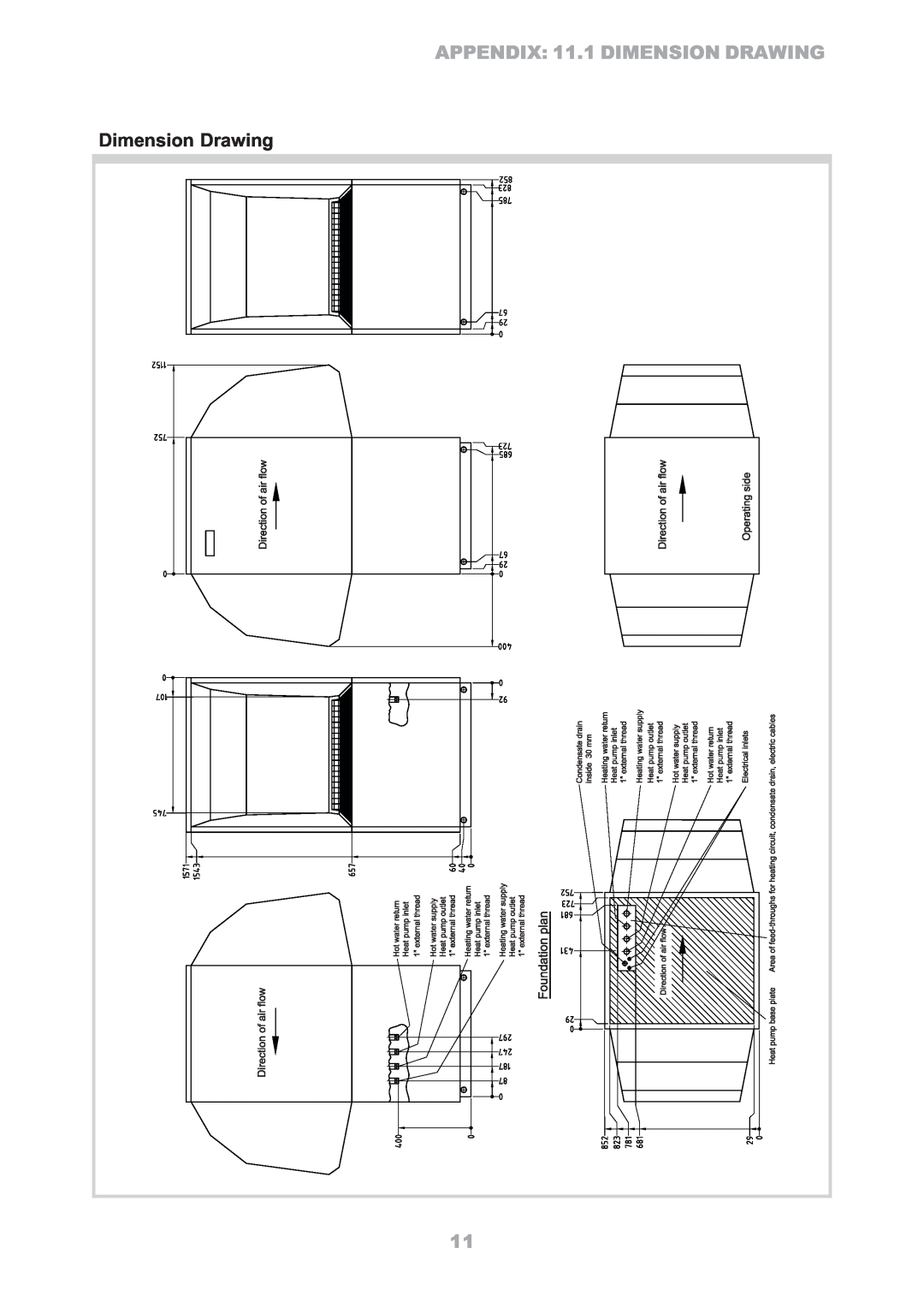 Dimplex LA16ASR manual Dimension Drawing, APPENDIX 11.1 DIMENSION DRAWING 