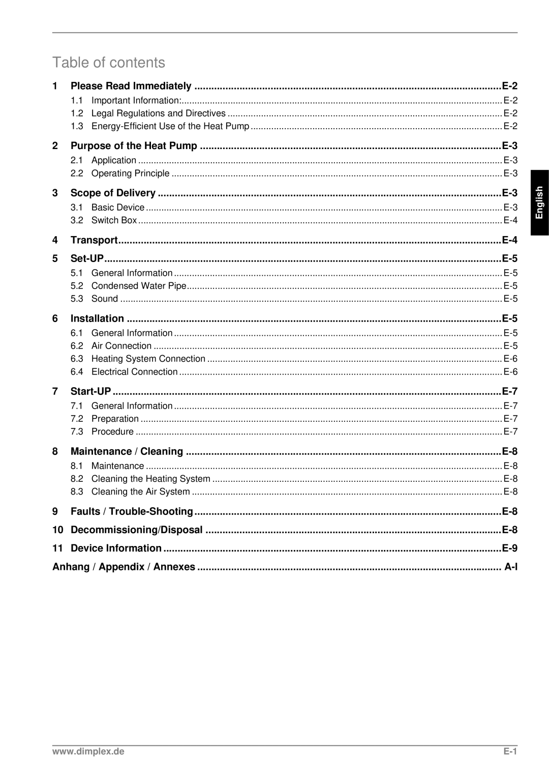 Dimplex LI 11MER manual Table of contents 