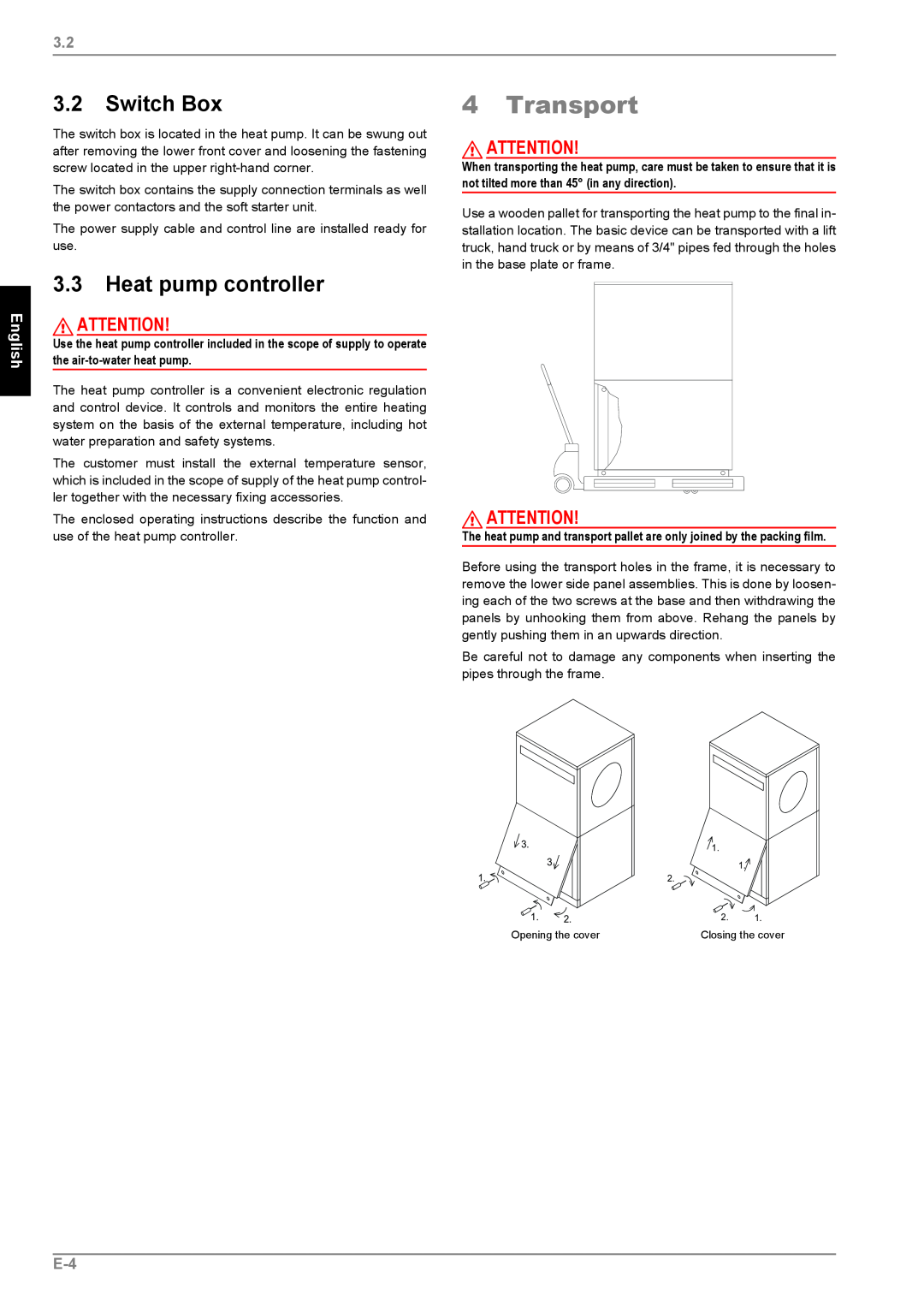 Dimplex LI 11MS operating instructions Transport, 3.2Switch Box, 3.3Heat pump controller, English 