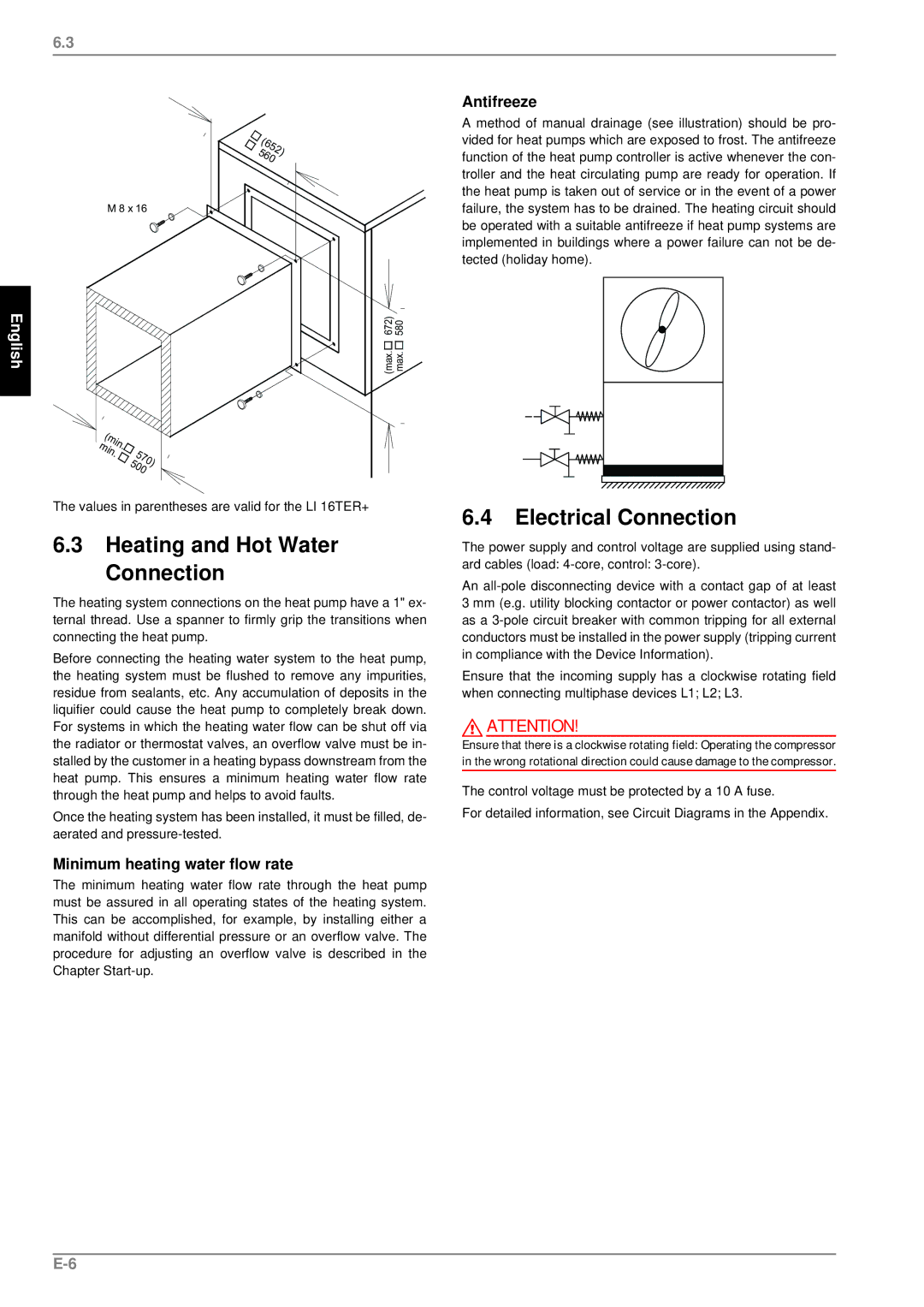 Dimplex LI 16TER+, LI 11TER+, Heat Pump, 190 manual Heating and Hot Water Connection, Electrical Connection 