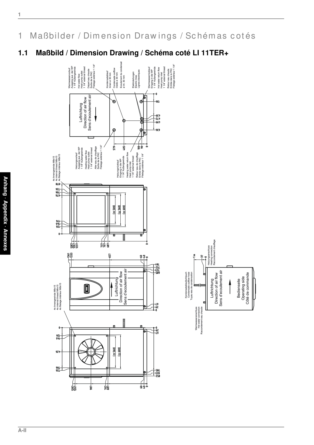Dimplex LI 11TER+, 190 1 Maßbilder / Dimension Drawings / Schémas cotés, Anhang · Appendix · Annexes, A-Ii, Xiwulfkwxqj 