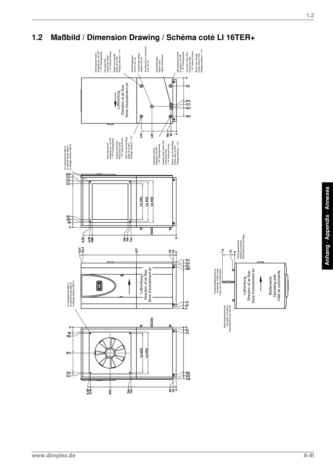 Dimplex Heat Pump, LI 11TER+ 16TER+, 1.2 Maßbild / Dimension Drawing / Schéma coté LI, A-Iii, Anhang · Appendix · Annexes 