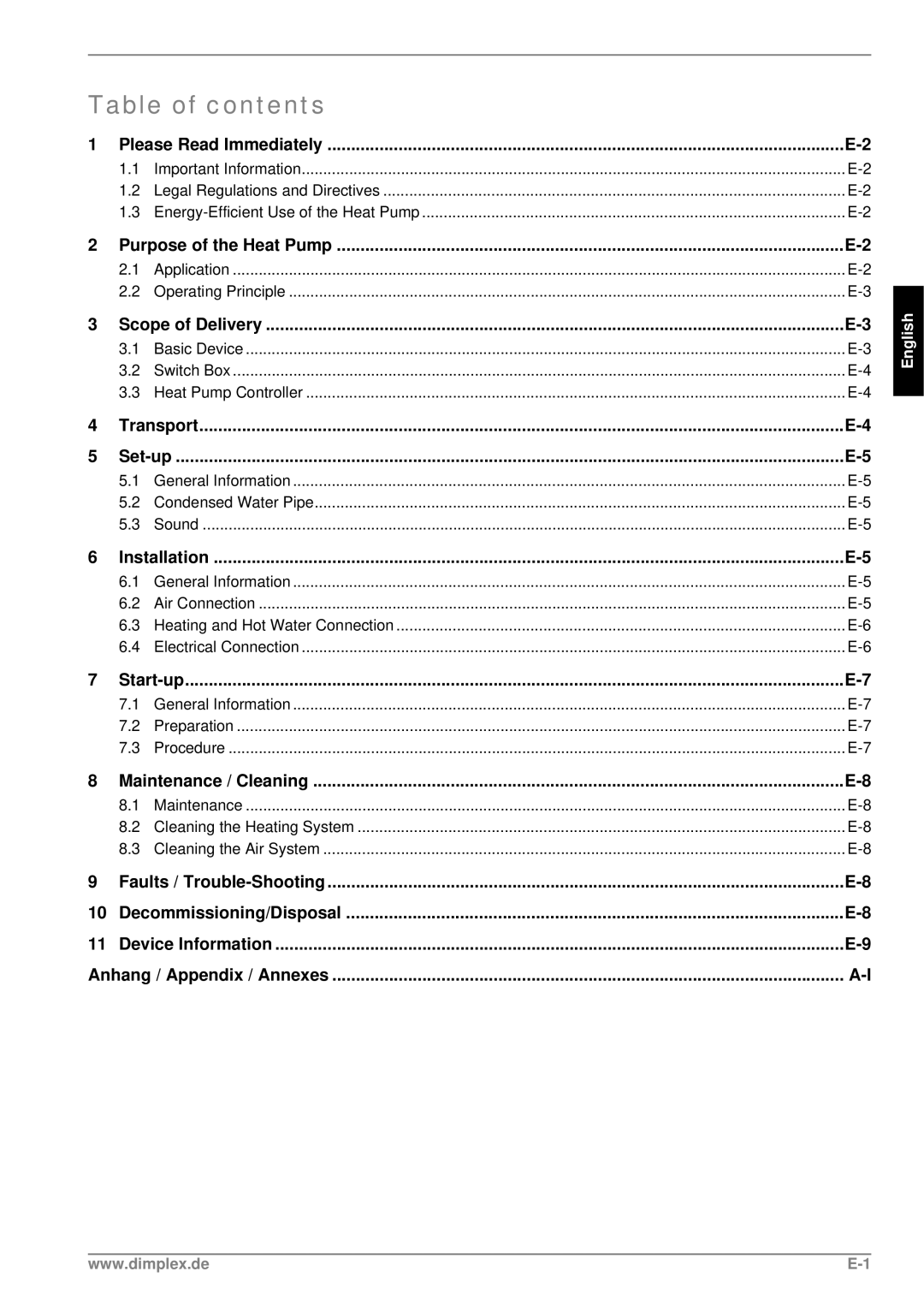 Dimplex 190, LI 11TER+, Heat Pump, LI 16TER+ manual Table of contents 