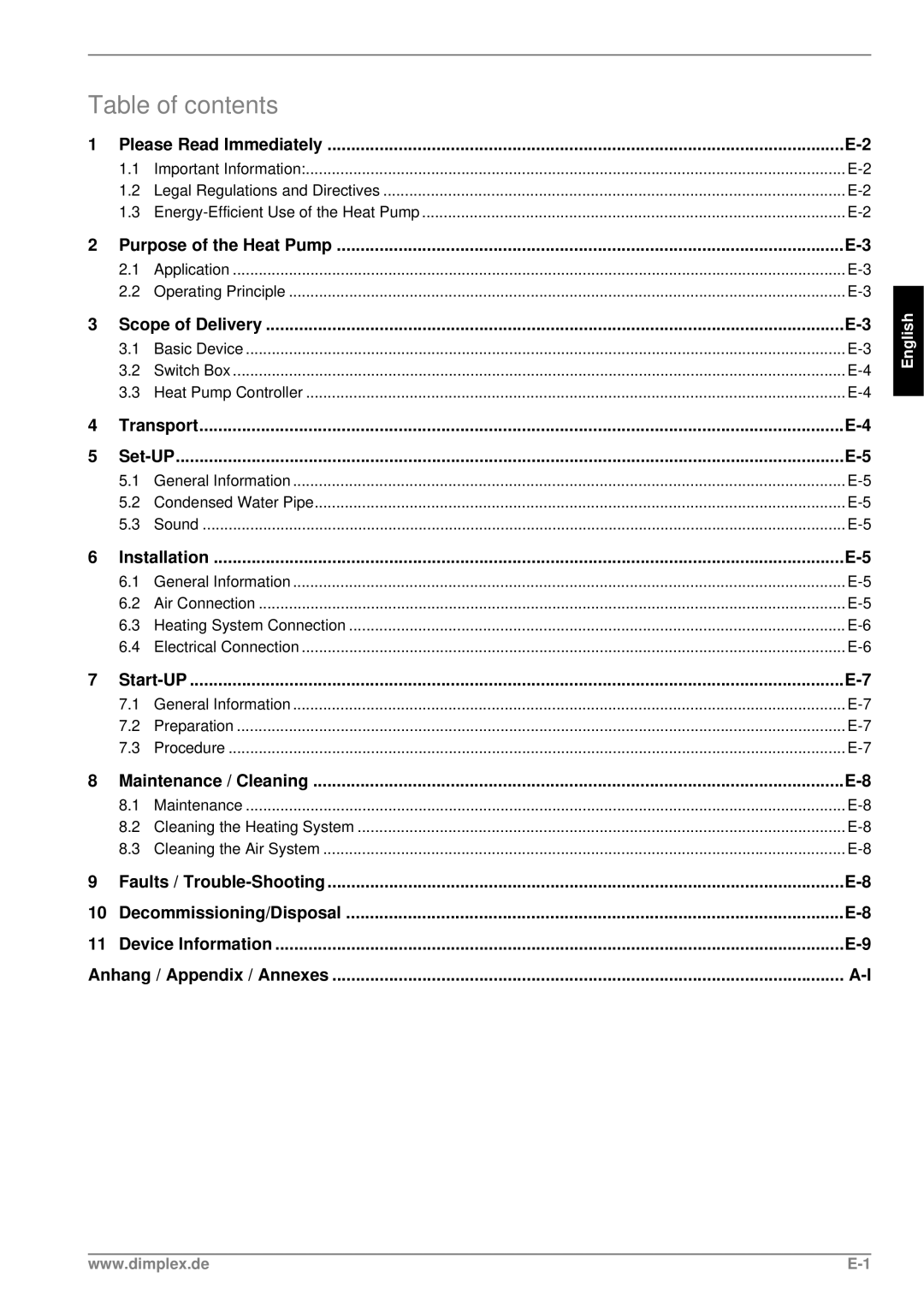 Dimplex LI 20TEL, LI 28TEL, LI 24 TEL manual Table of contents 