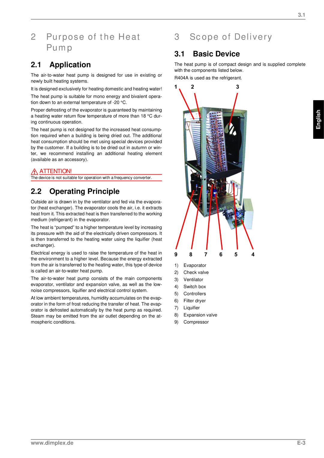 Dimplex LI 24 TEL, LI 28TEL Purpose of the Heat Pump, Scope of Delivery, Application, Operating Principle, Basic Device 