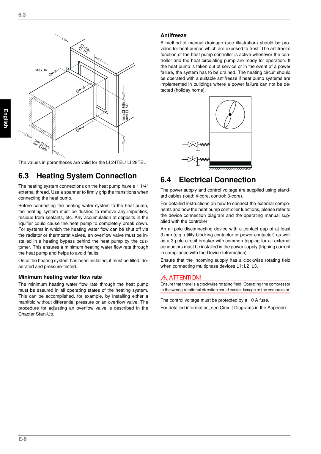 Dimplex LI 24 TEL, LI 28TEL, LI 20TEL manual Heating System Connection, Electrical Connection 