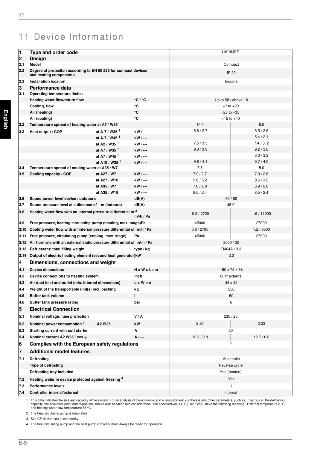 Dimplex LIK 8MER manual Device Information, Type and order code Design 