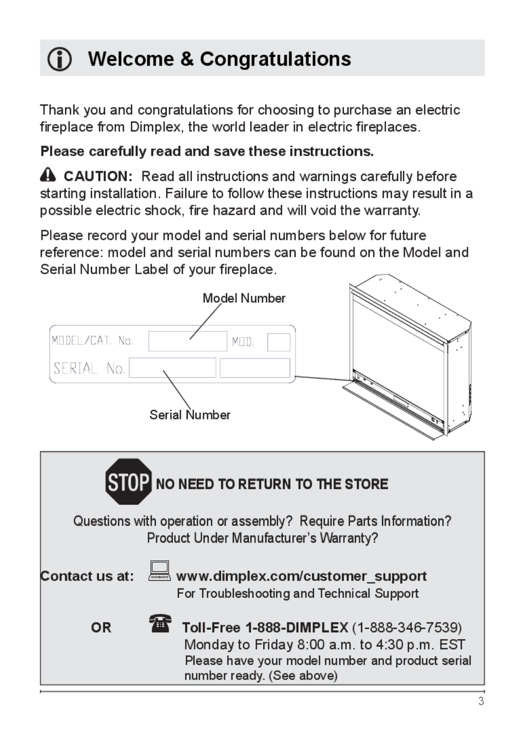 Dimplex NBDF2608, DF2622SS, DF2622BLK Welcome & Congratulations, Please carefully read and save these instructions 